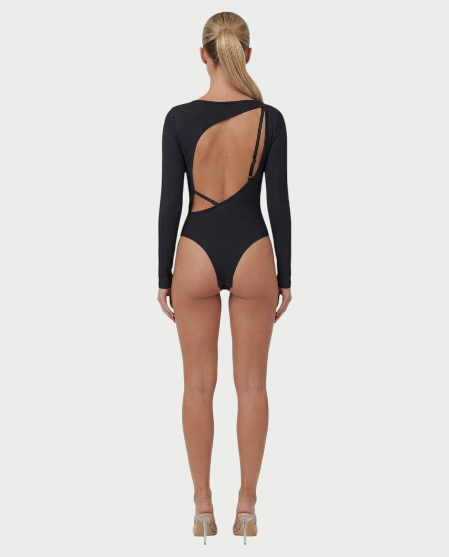 TOVA Open-Back Strap Long Sleeve Padded Bodysuit
