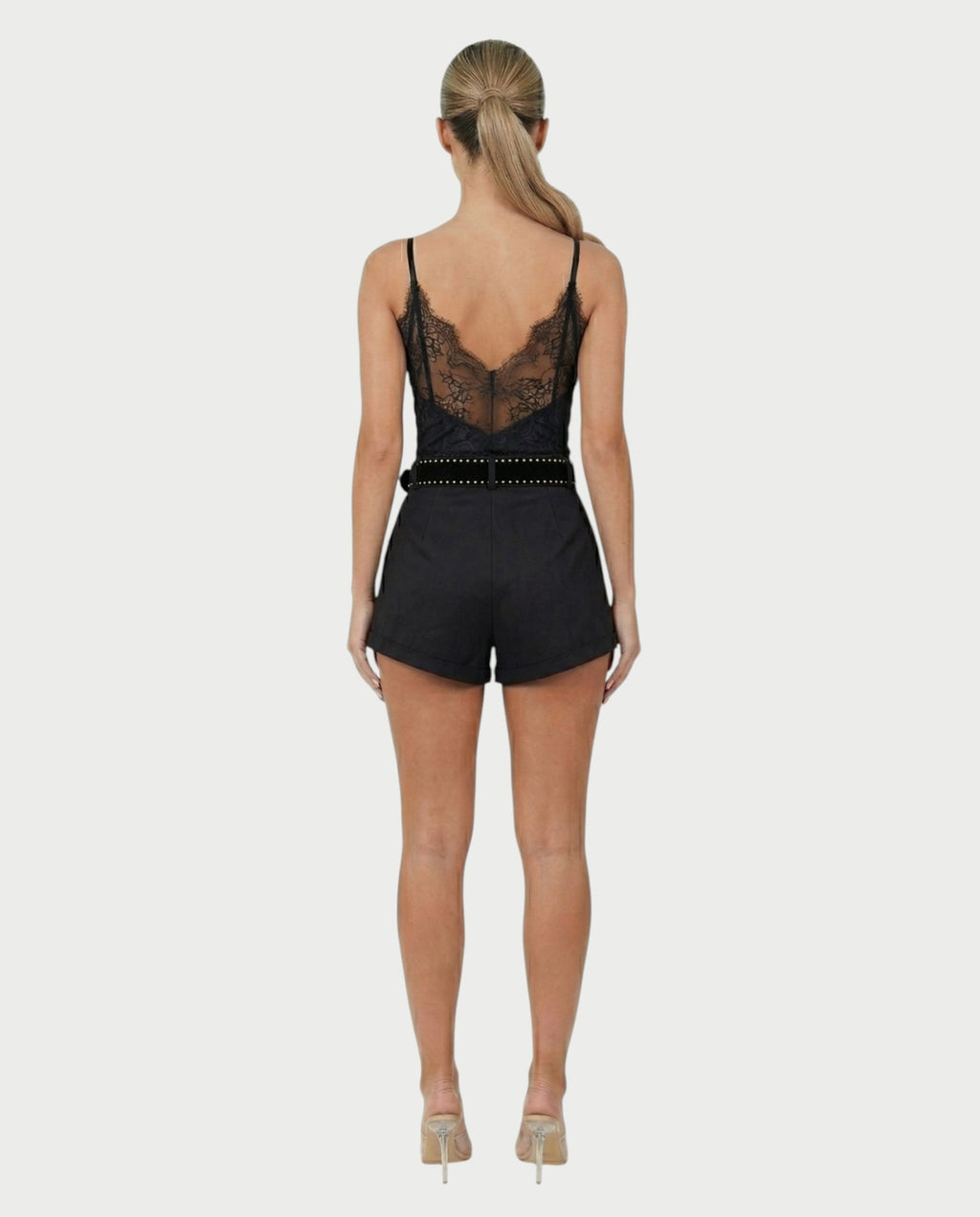 PERLINA High-Rise Gold Stud Belt Shorts