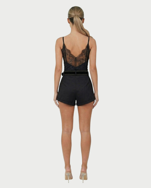 PERLINA High-Rise Gold Stud Belt Shorts
