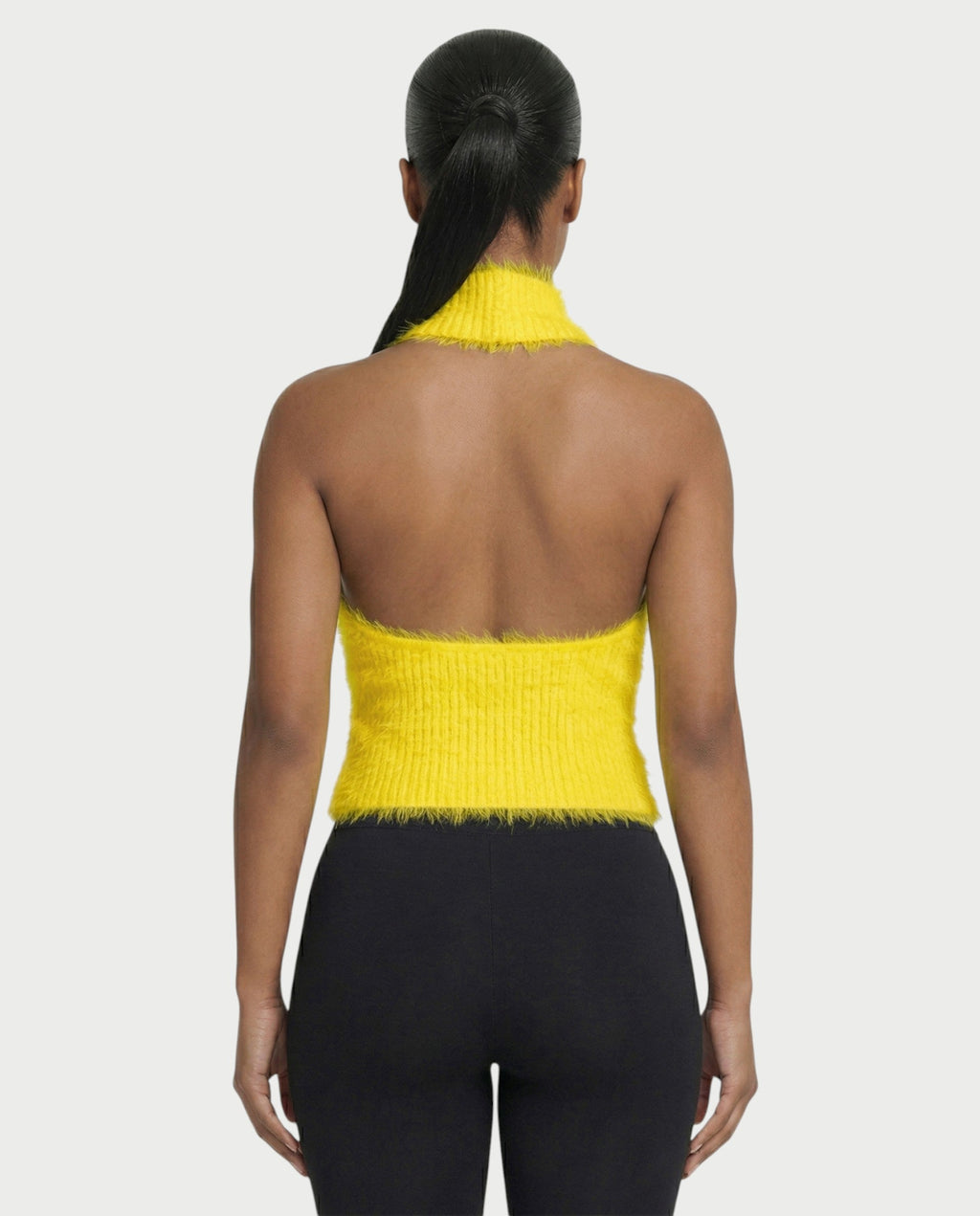 RALYN Fuzzy Ribbed Halter Neck Knit Top