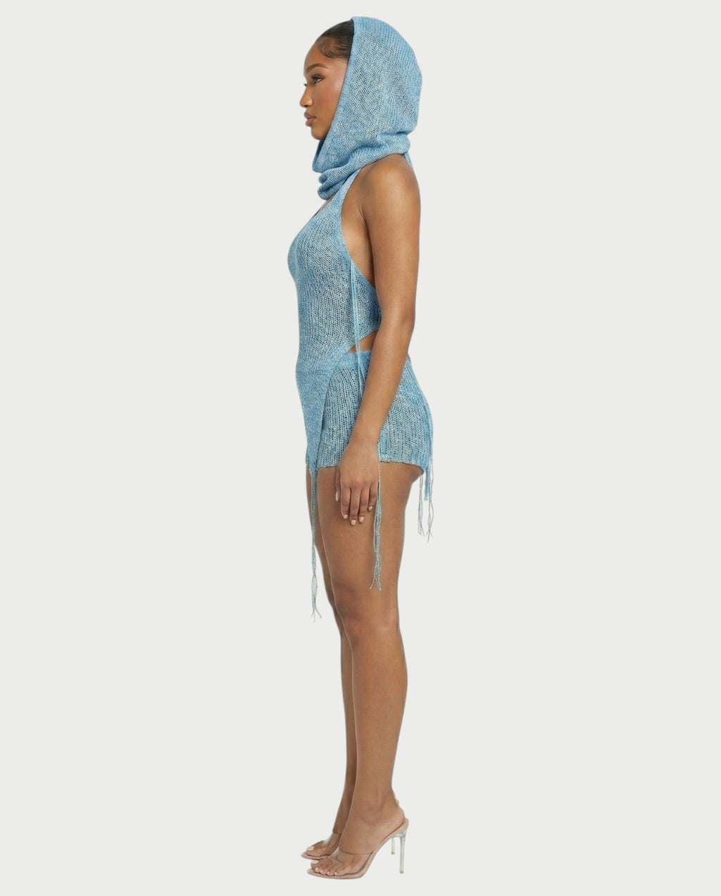 ZELISSE 3-Piece Halter Top, Shorts & Hooded Scarf Set