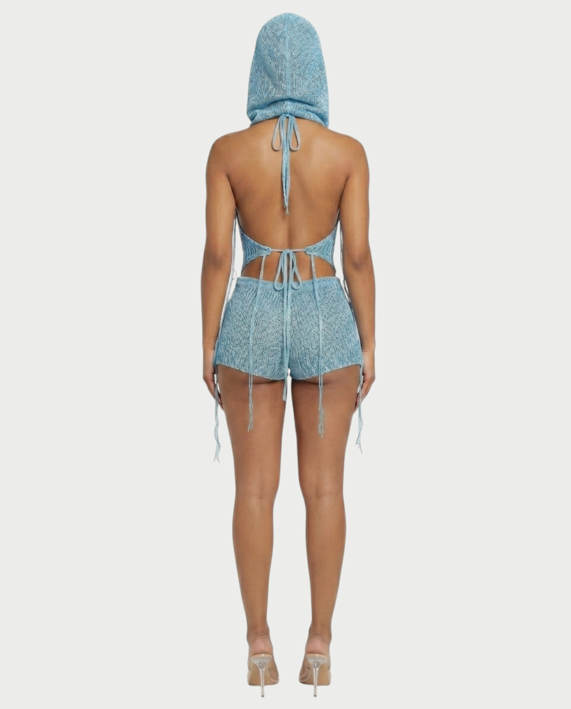 ZELISSE 3-Piece Halter Top, Shorts & Hooded Scarf Set