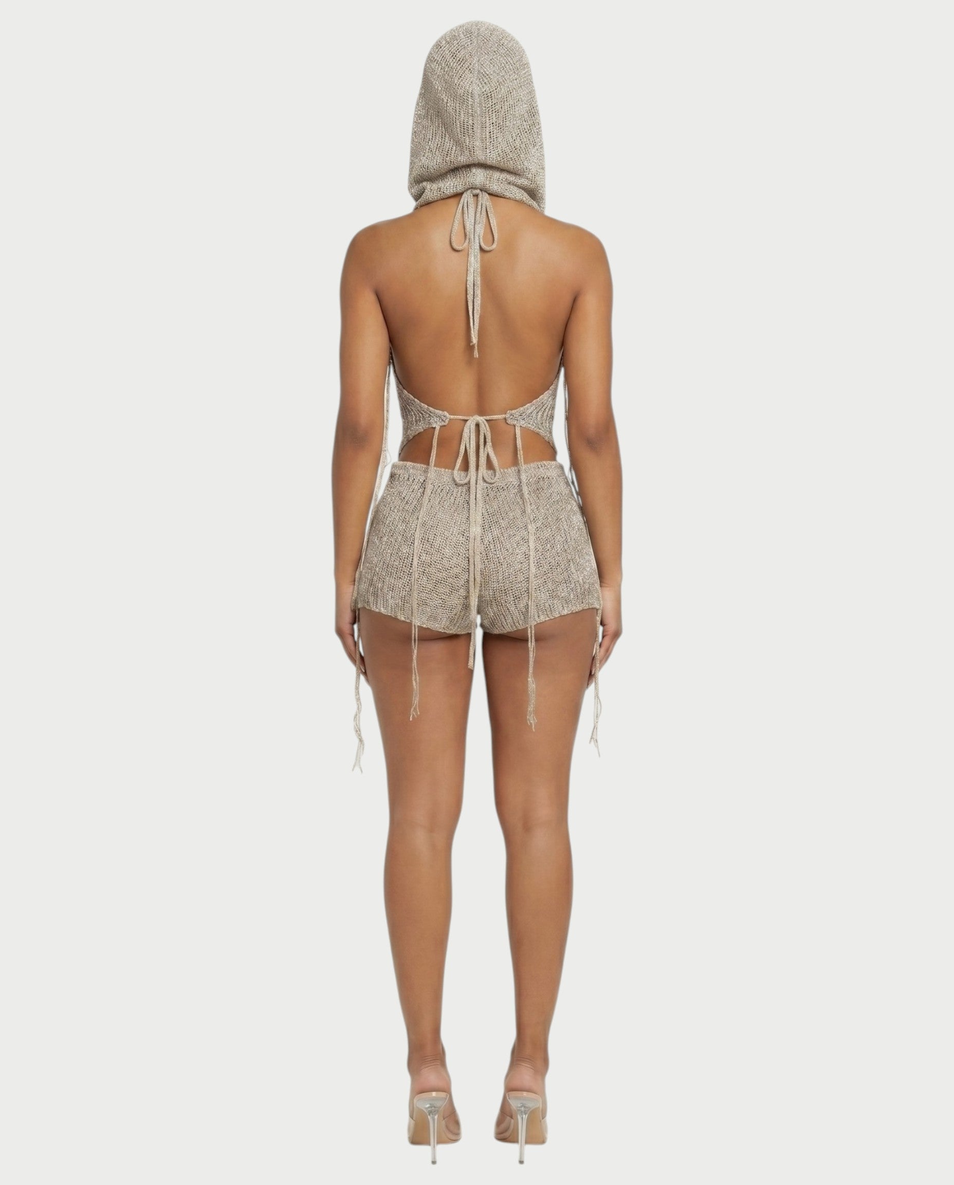 ZELISSE 3-Piece Halter Top, Shorts & Hooded Scarf Set