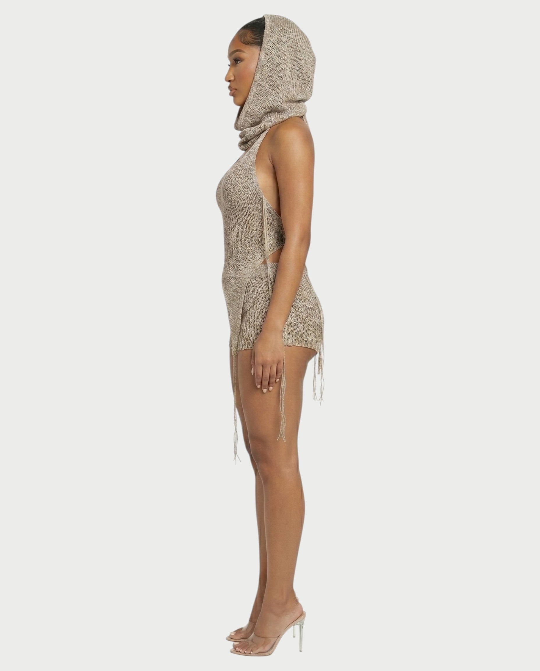 ZELISSE 3-Piece Halter Top, Shorts & Hooded Scarf Set
