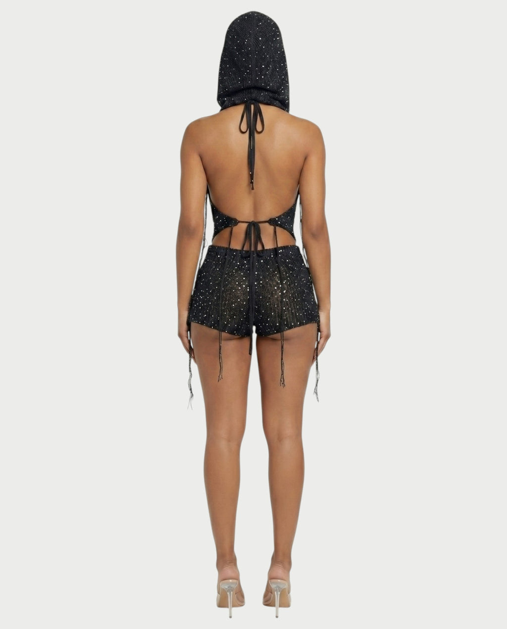ZELISSE 3-Piece Halter Top, Shorts & Hooded Scarf Set