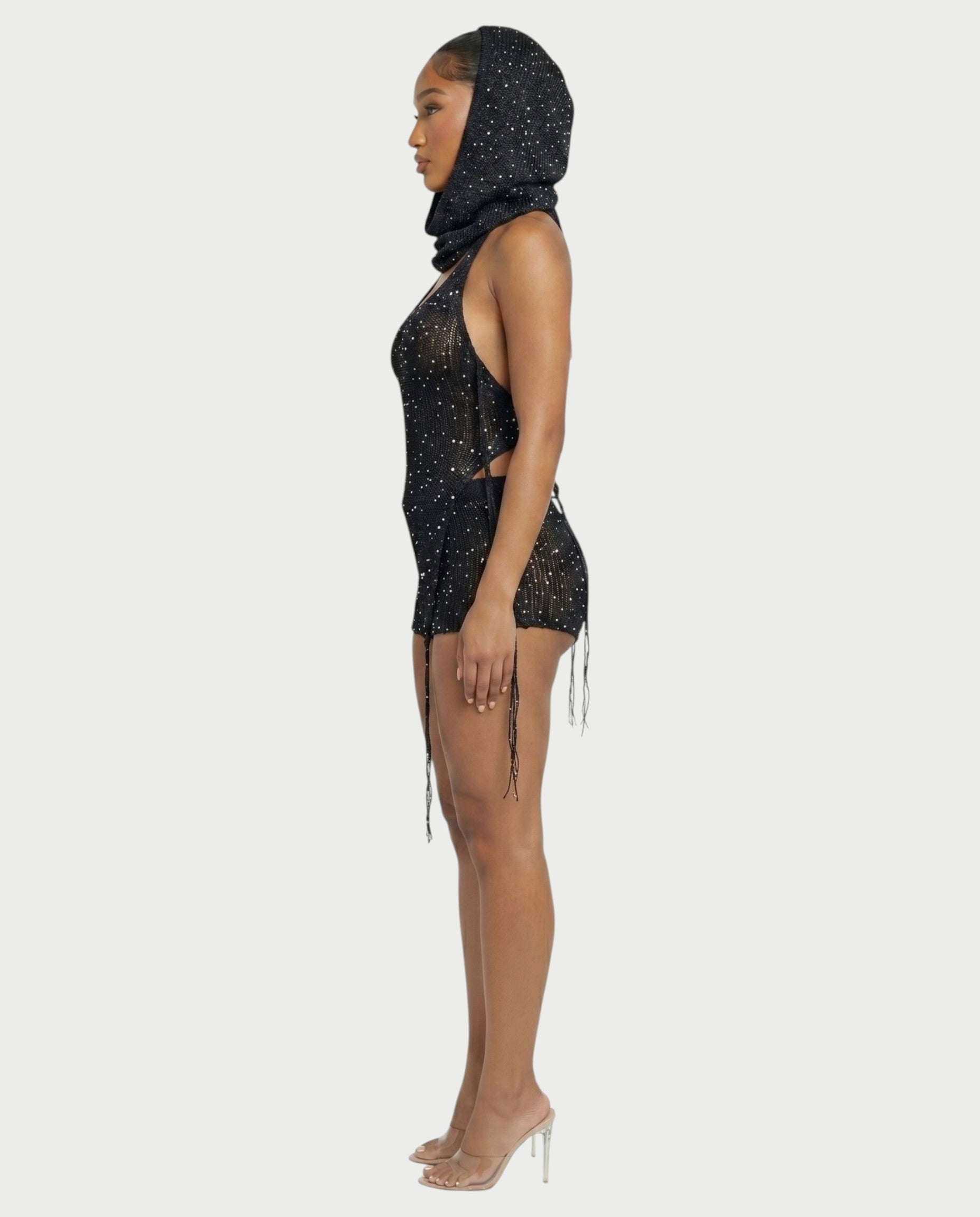 ZELISSE 3-Piece Halter Top, Shorts & Hooded Scarf Set