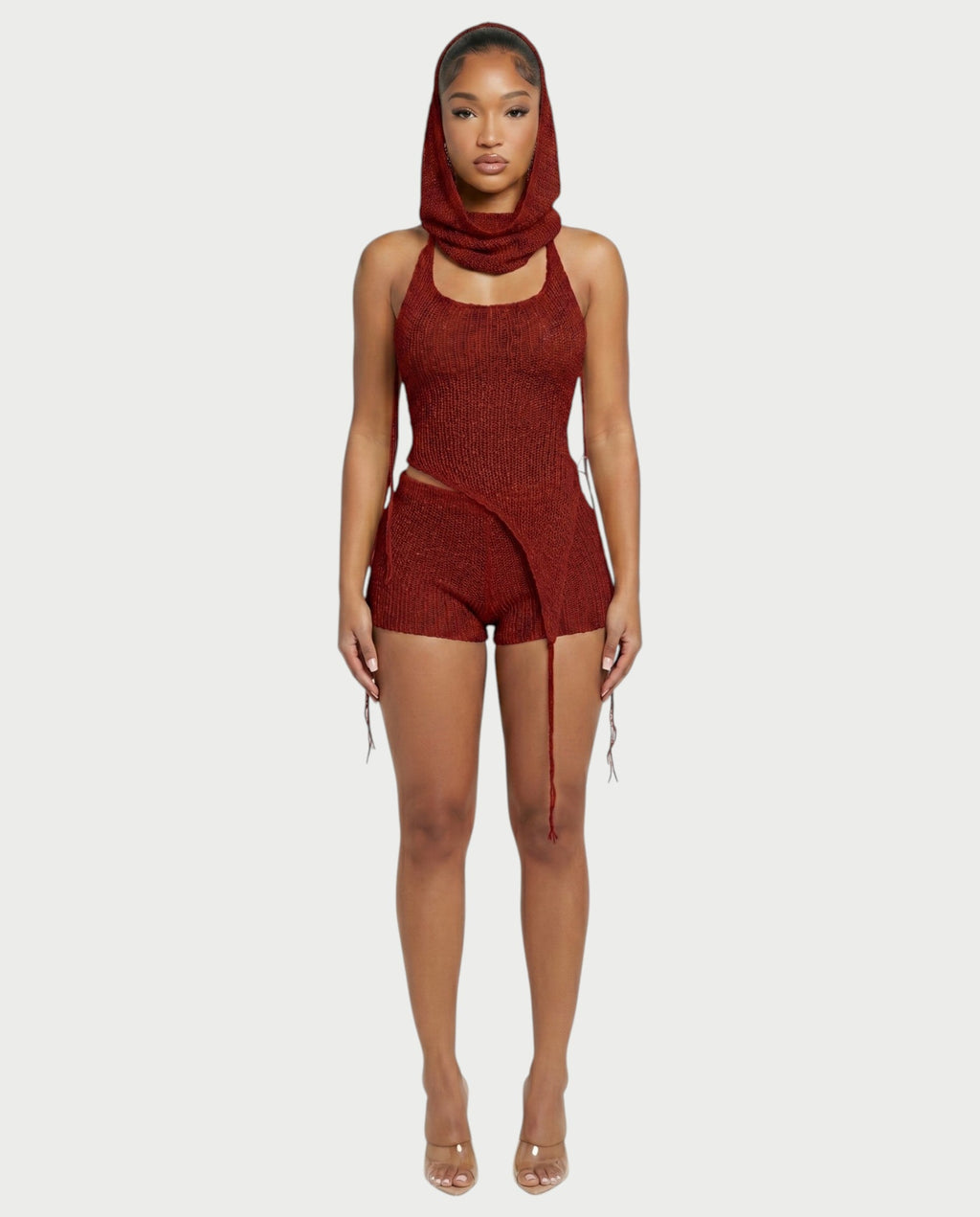 ZELISSE 3-Piece Halter Top, Shorts & Hooded Scarf Set
