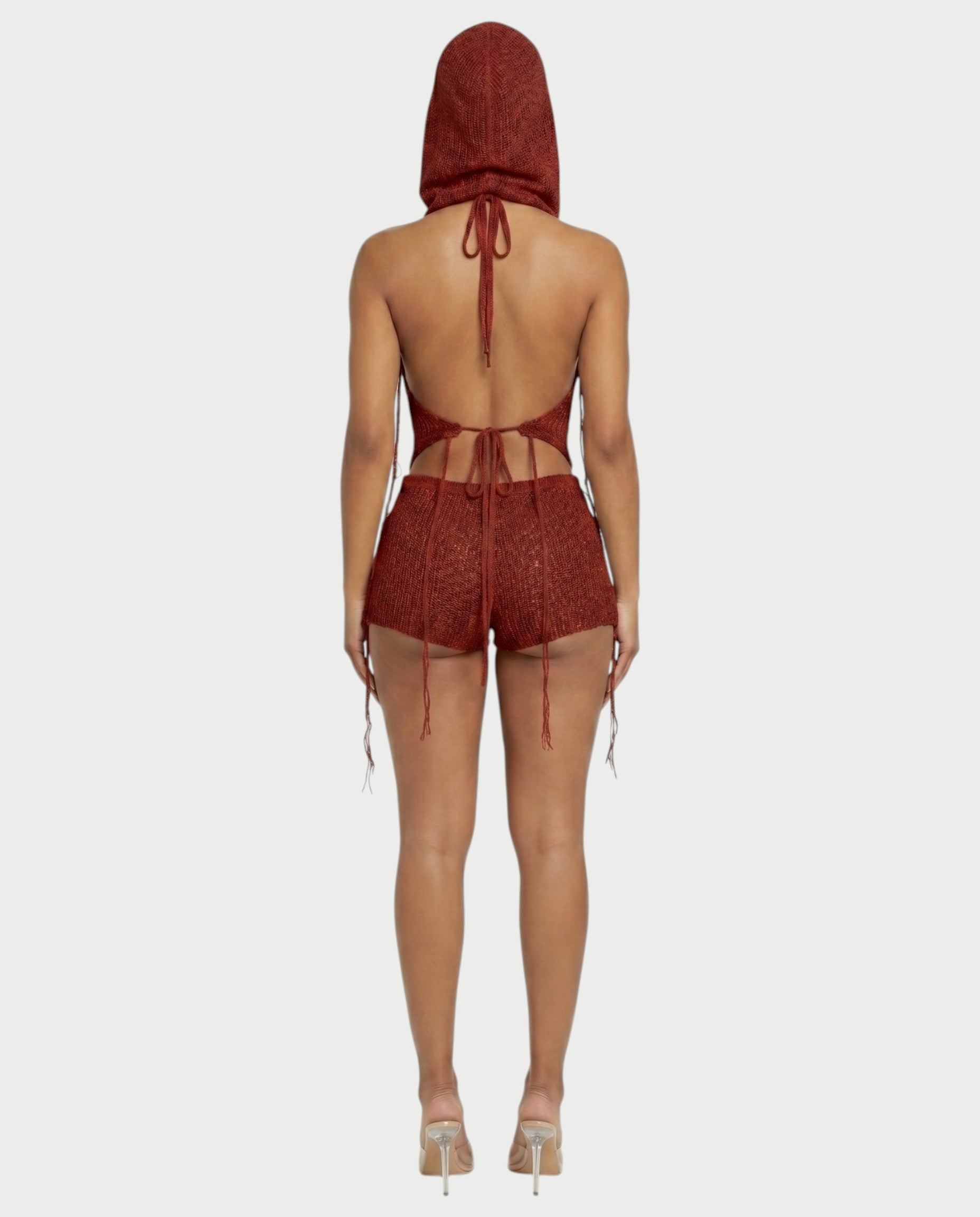 ZELISSE 3-Piece Halter Top, Shorts & Hooded Scarf Set