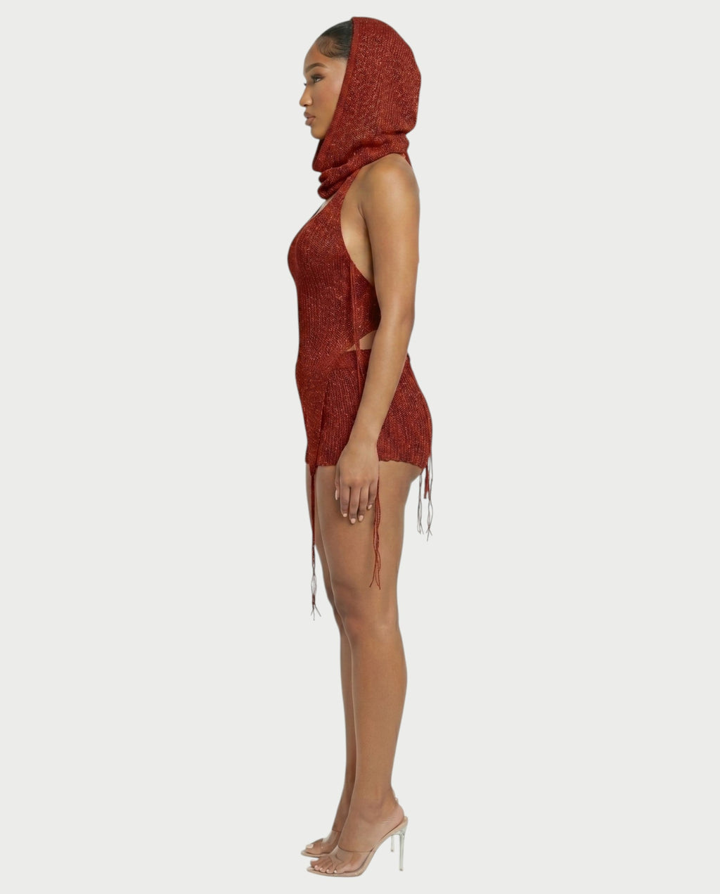 ZELISSE 3-Piece Halter Top, Shorts & Hooded Scarf Set