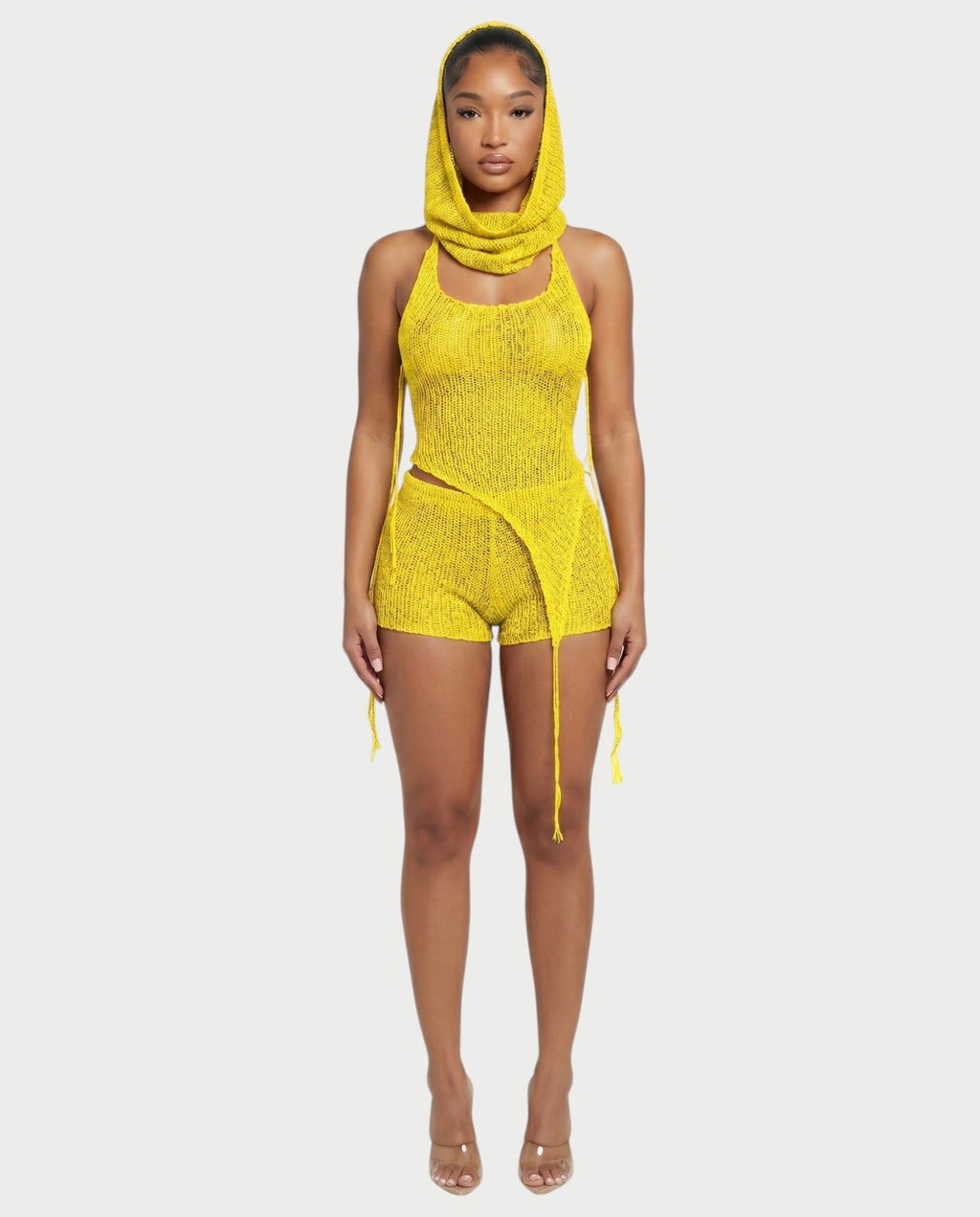 ZELISSE 3-Piece Halter Top, Shorts & Hooded Scarf Set