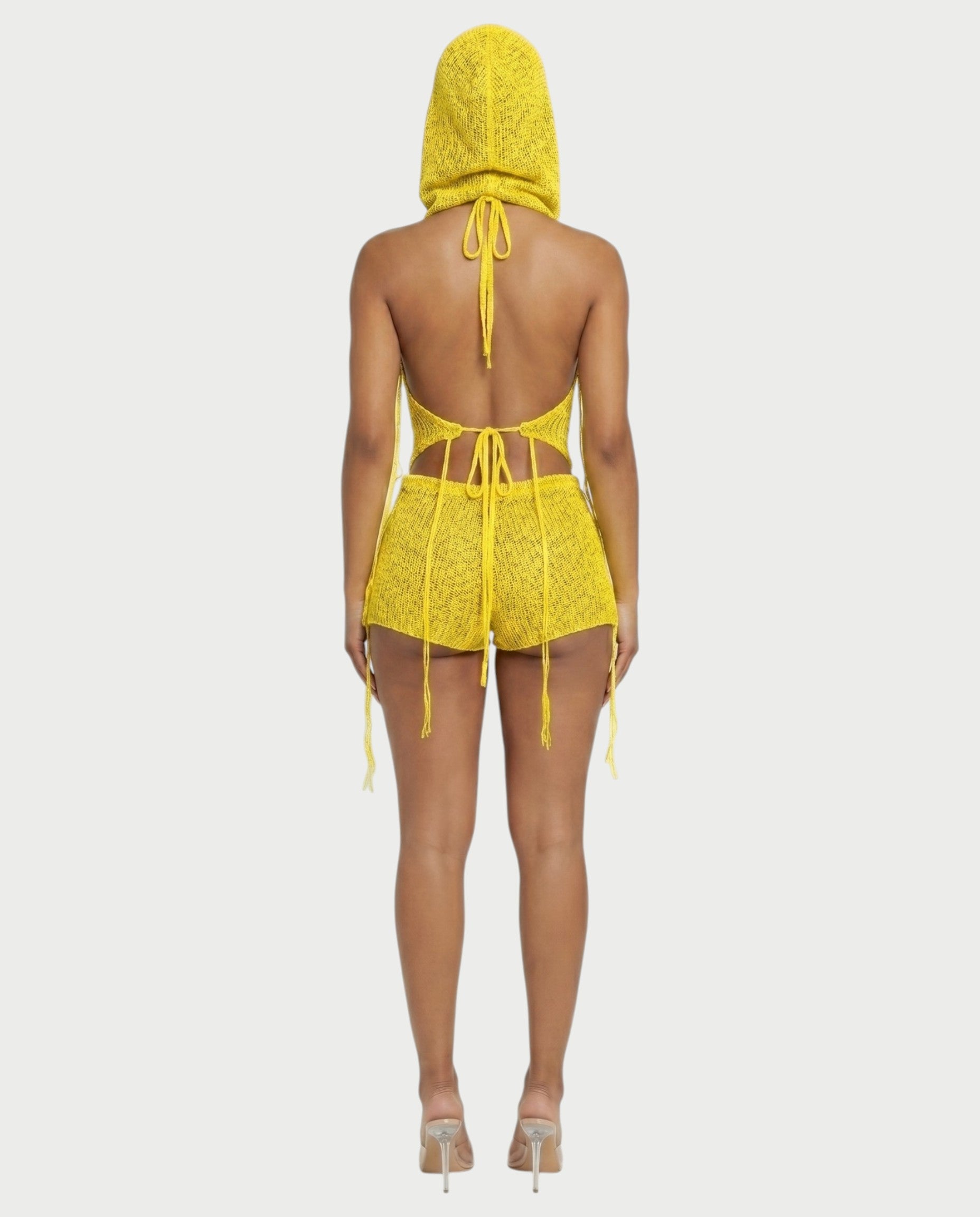 ZELISSE 3-Piece Halter Top, Shorts & Hooded Scarf Set