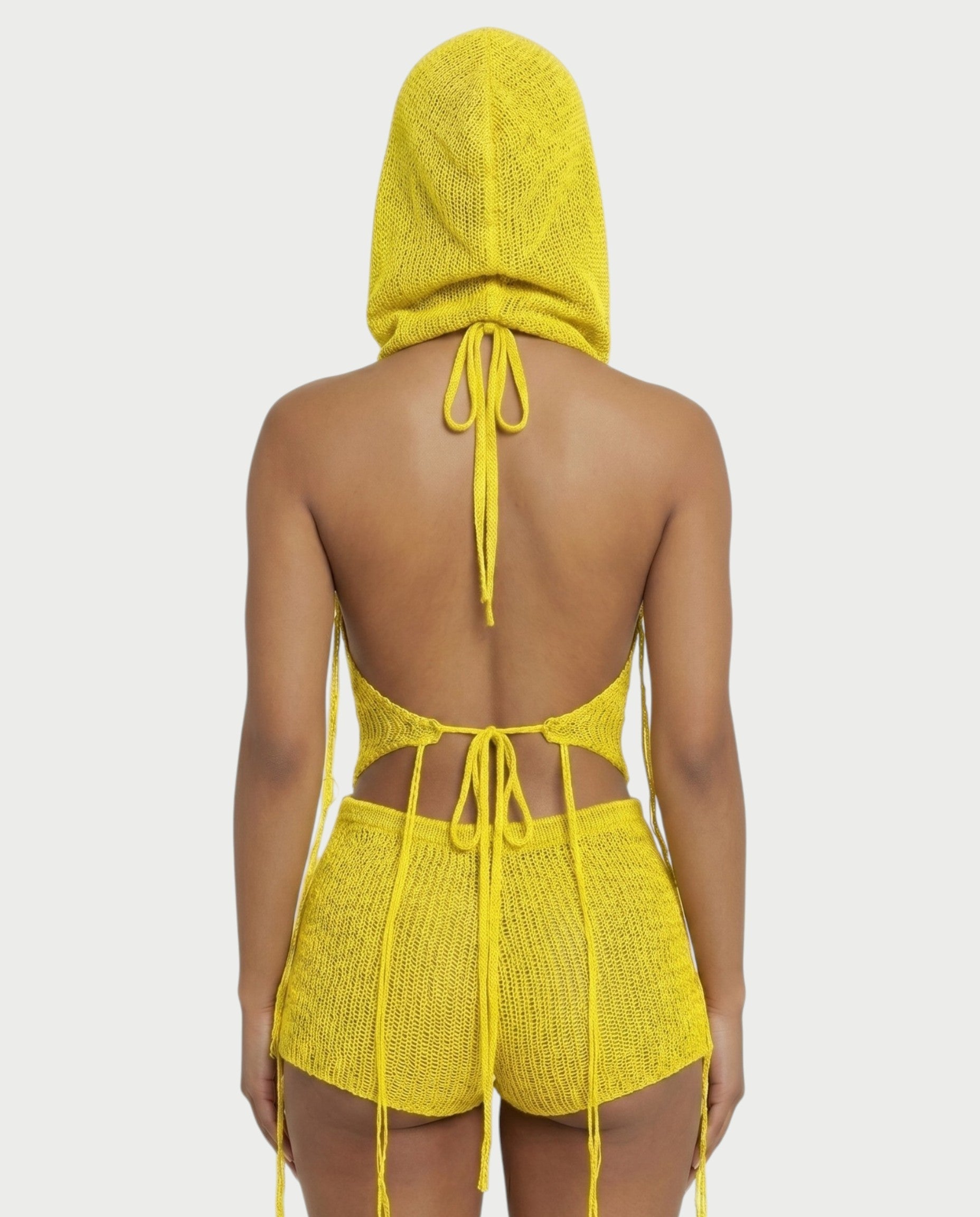 ZELISSE 3-Piece Halter Top, Shorts & Hooded Scarf Set
