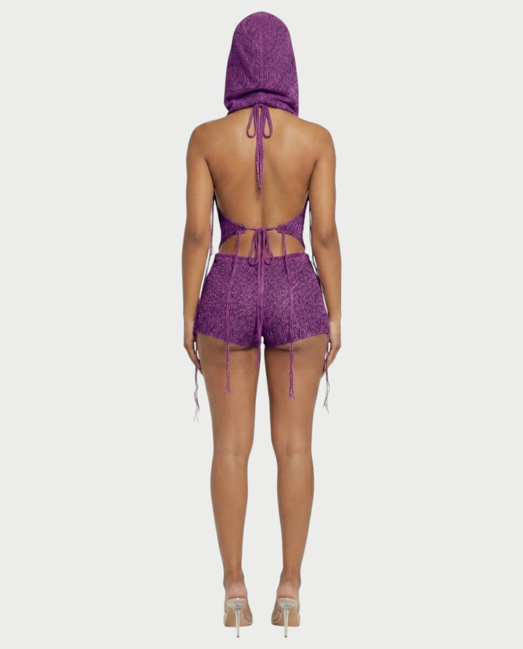 ZELISSE 3-Piece Halter Top, Shorts & Hooded Scarf Set