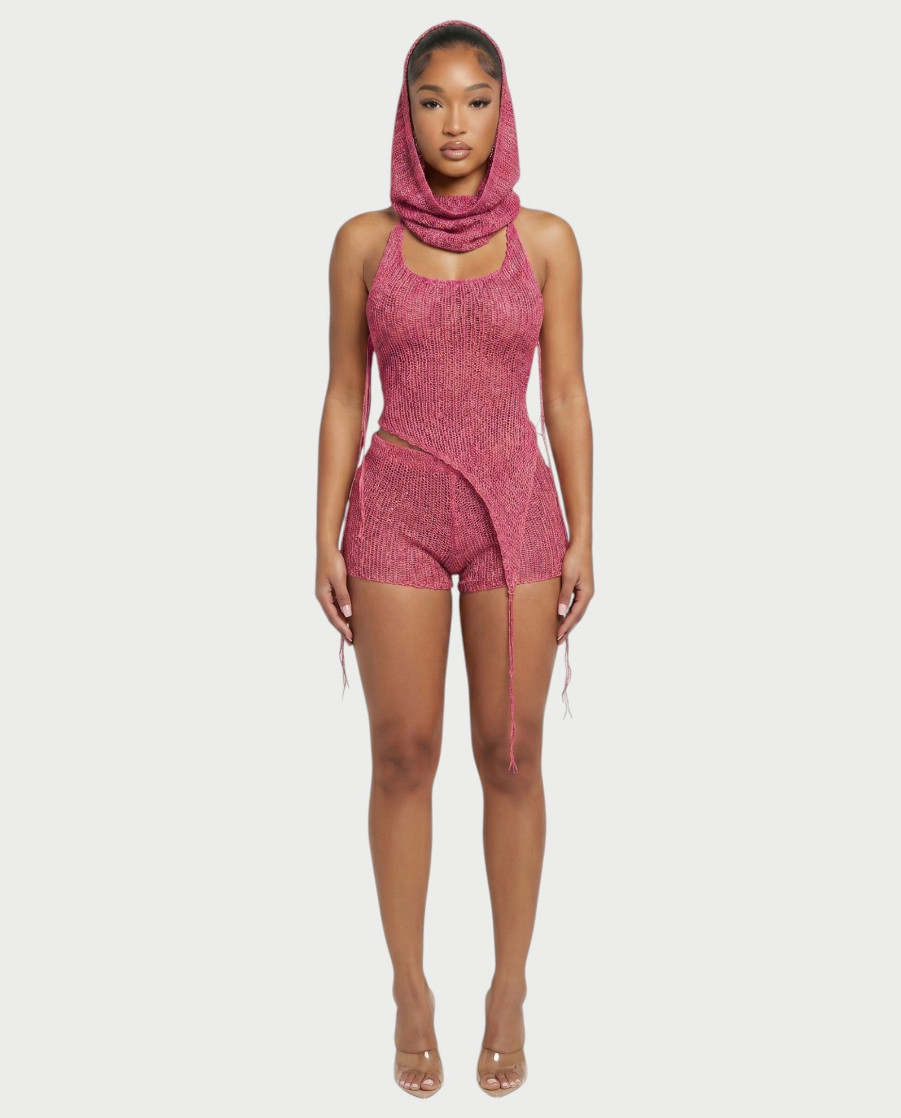 ZELISSE 3-Piece Halter Top, Shorts & Hooded Scarf Set