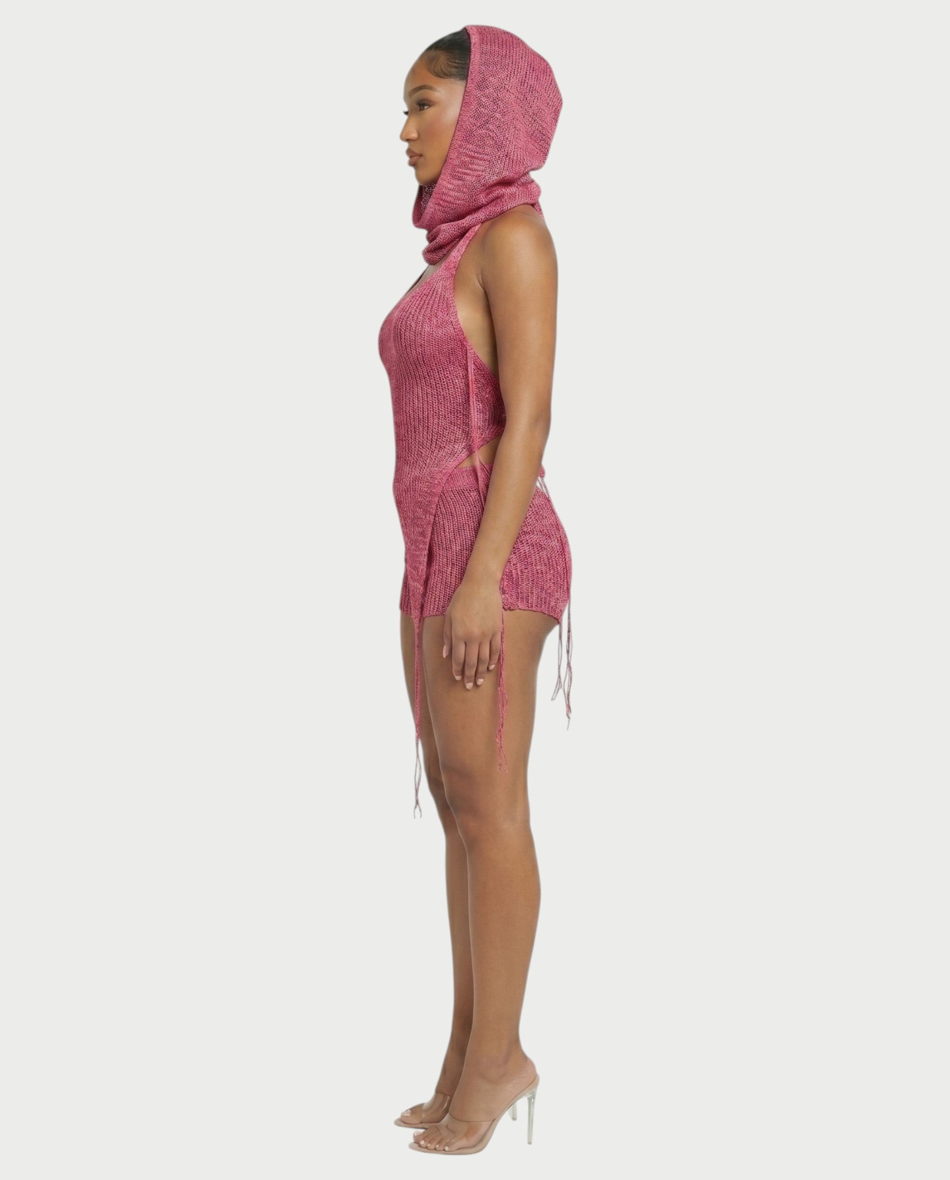 ZELISSE 3-Piece Halter Top, Shorts & Hooded Scarf Set