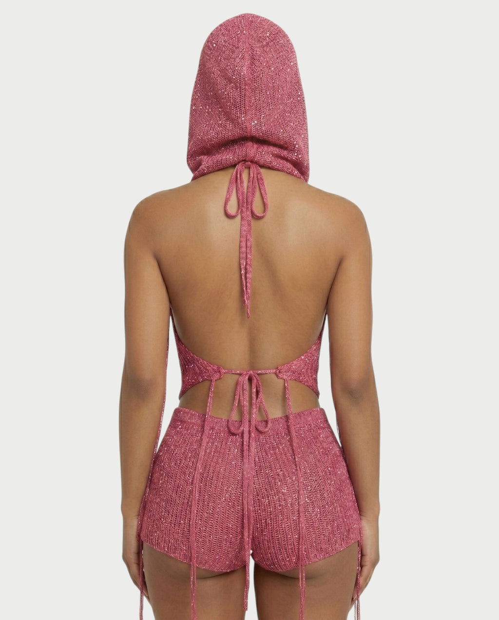 ZELISSE 3-Piece Halter Top, Shorts & Hooded Scarf Set