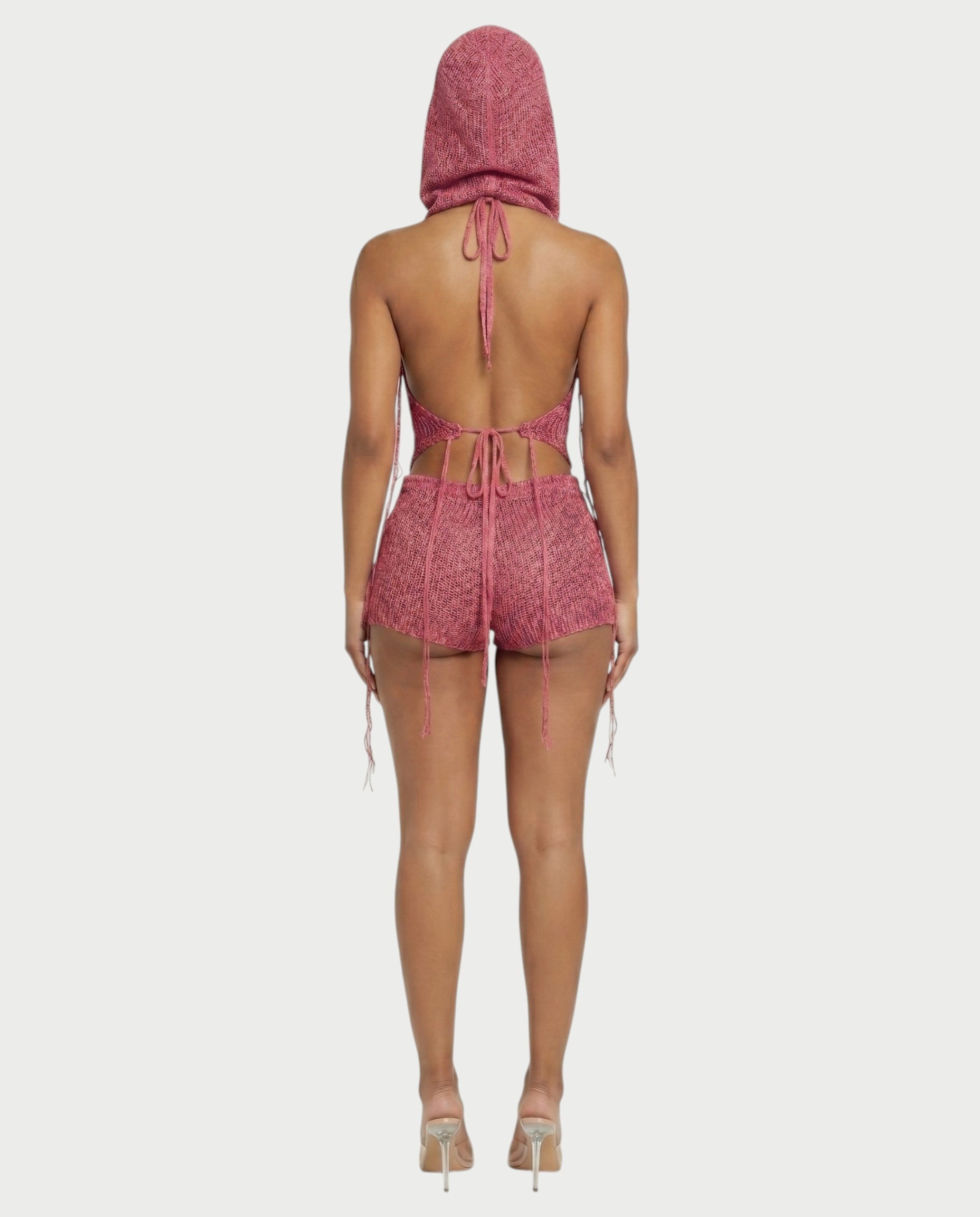 ZELISSE 3-Piece Halter Top, Shorts & Hooded Scarf Set