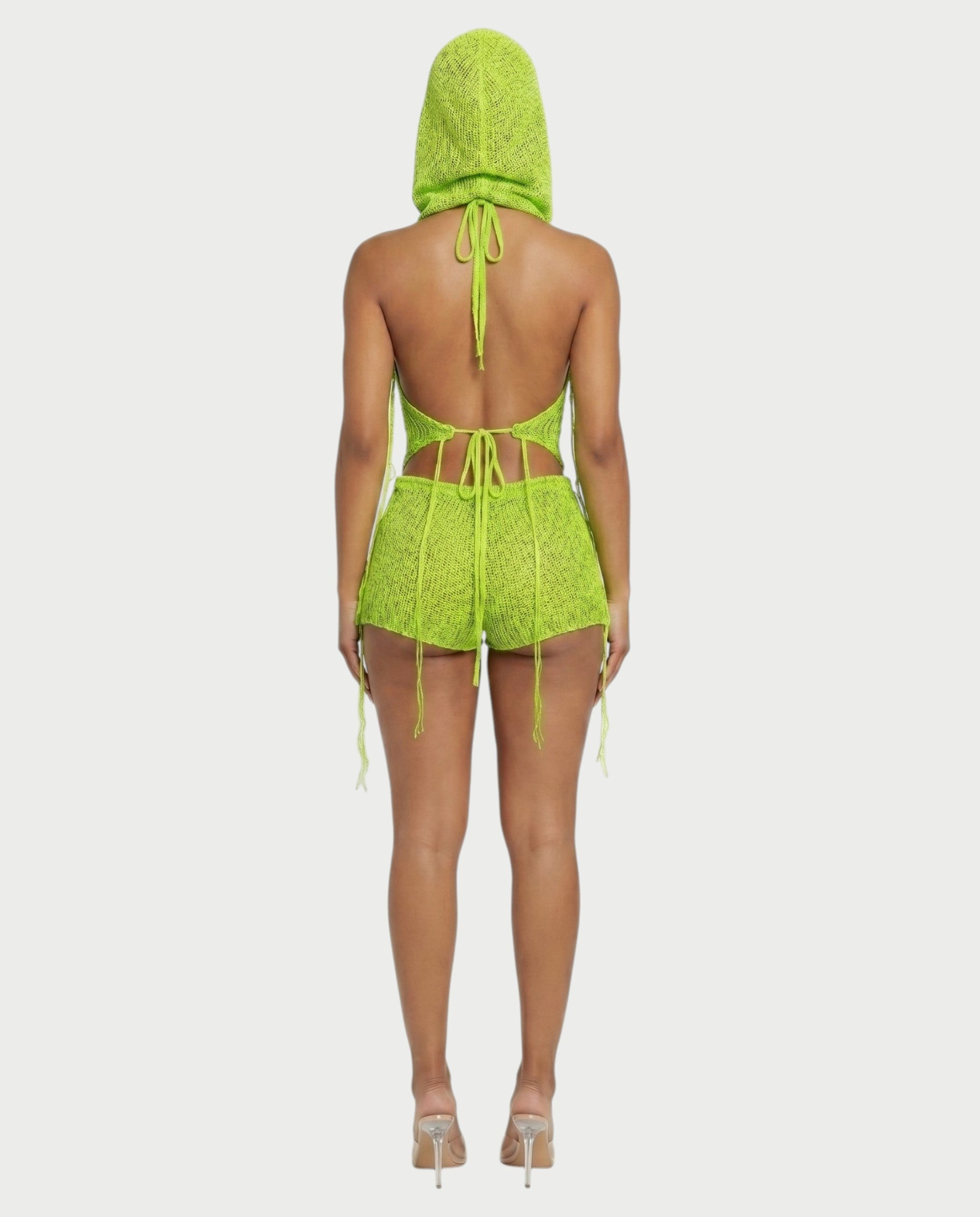 ZELISSE 3-Piece Halter Top, Shorts & Hooded Scarf Set