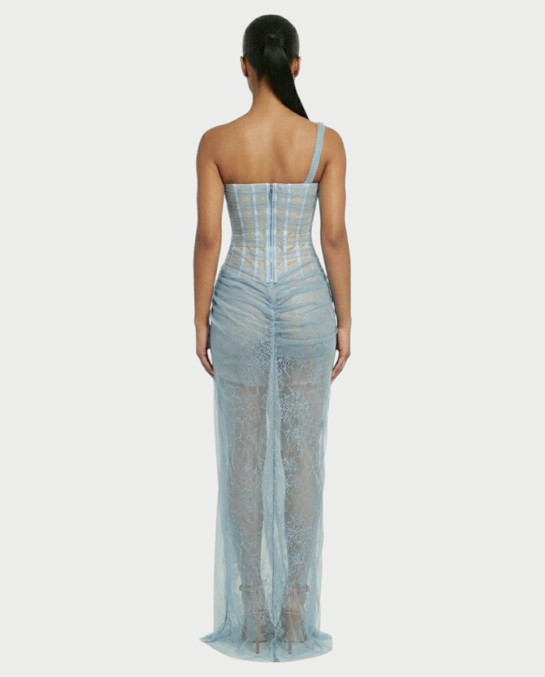 RINA One-Shoulder Lace Corset Maxi Dress