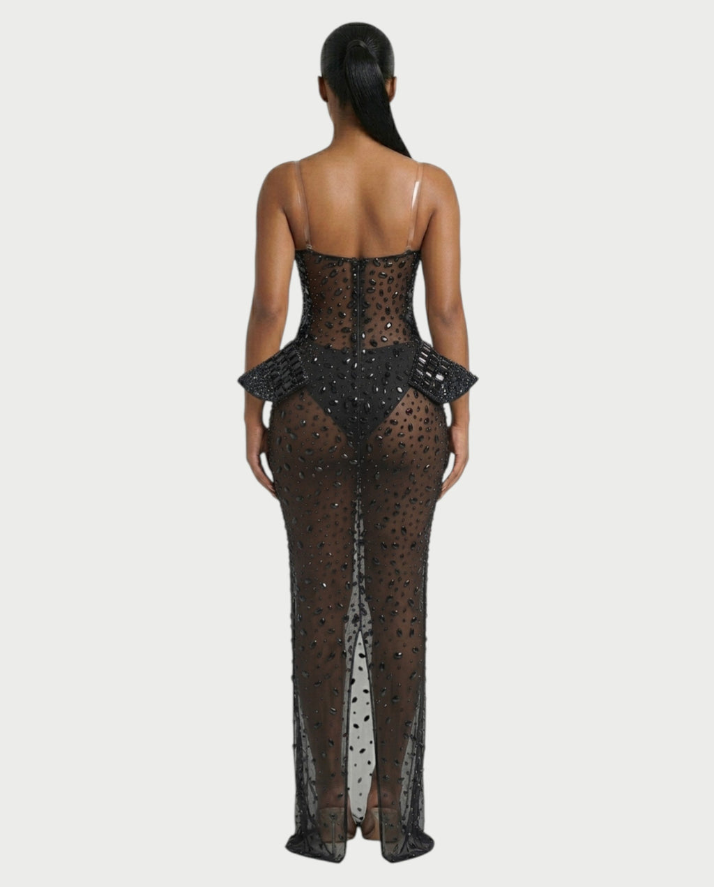 VREYS Crystal Studded Sheer Maxi Dress