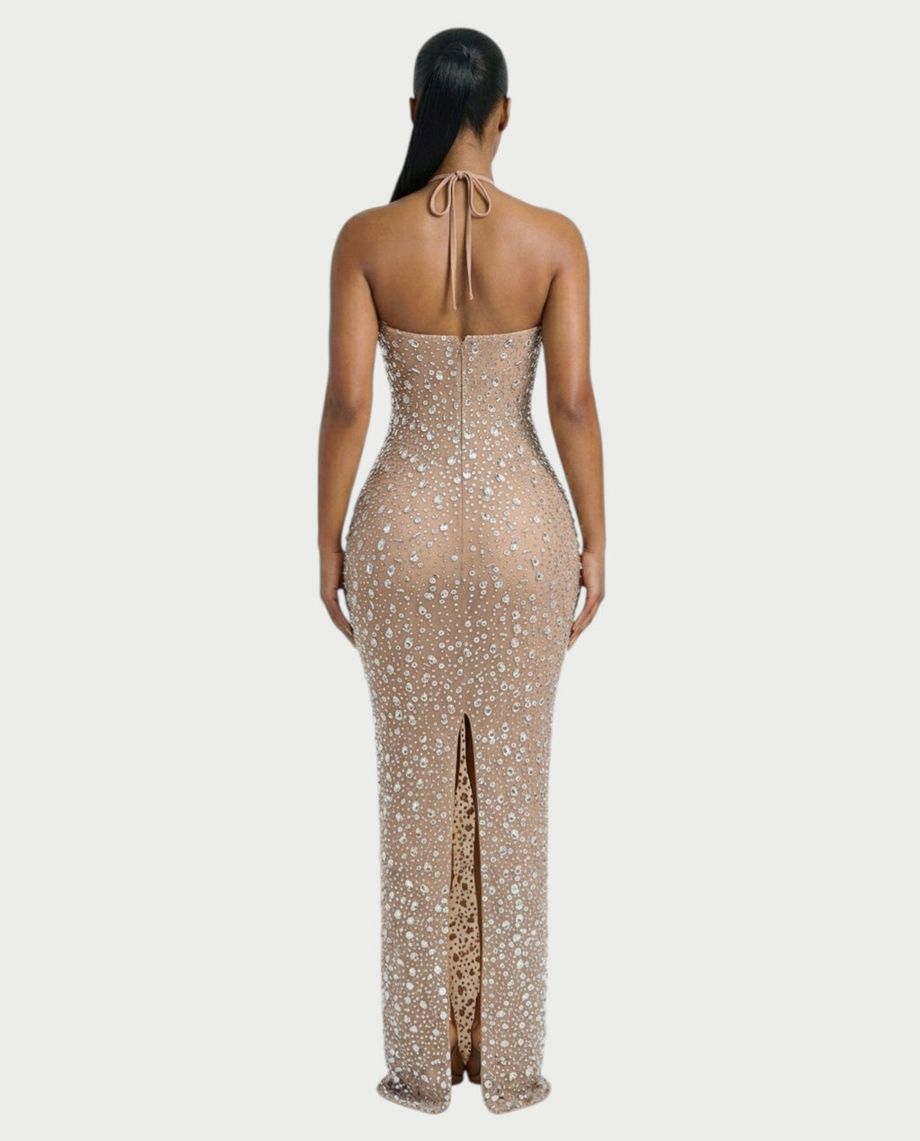 ASHA Rhinestone Halter Bodycon Maxi Dress