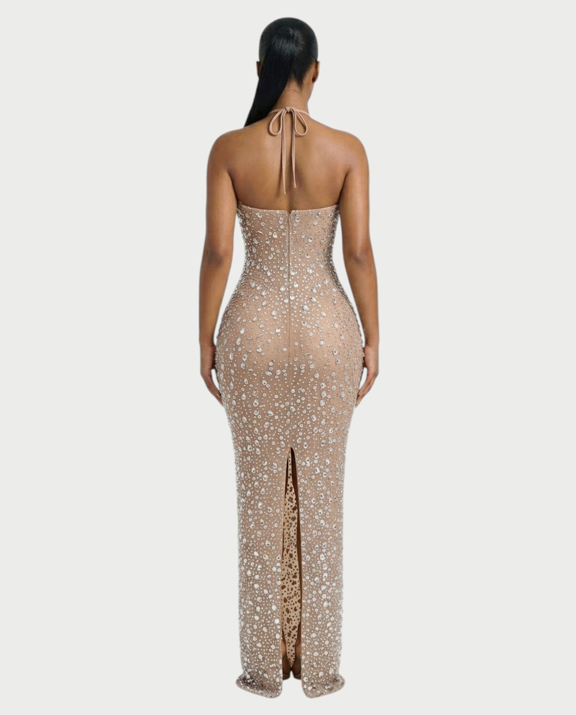 ASHA Rhinestone Halter Bodycon Maxi Dress