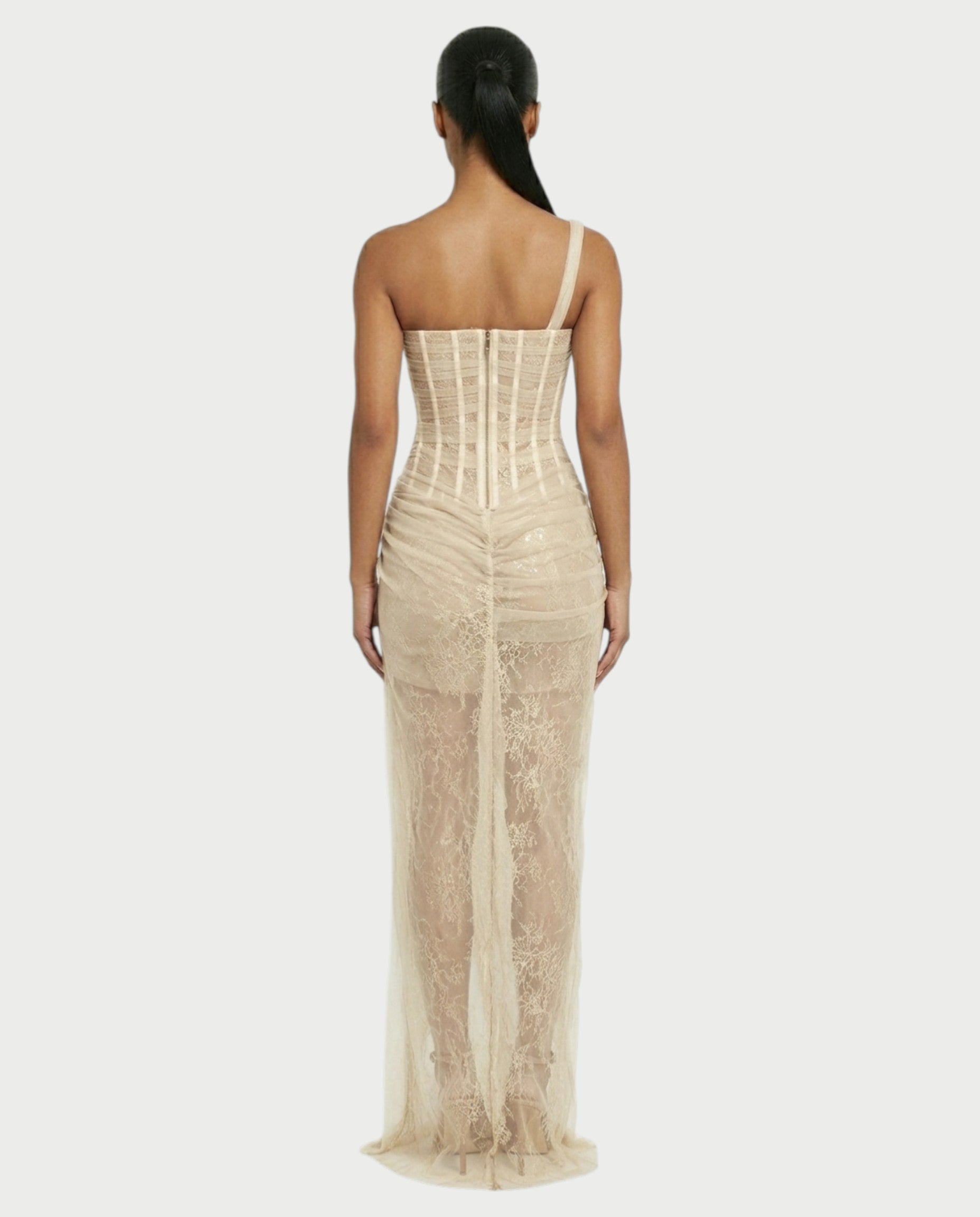 RINA One-Shoulder Lace Corset Maxi Dress