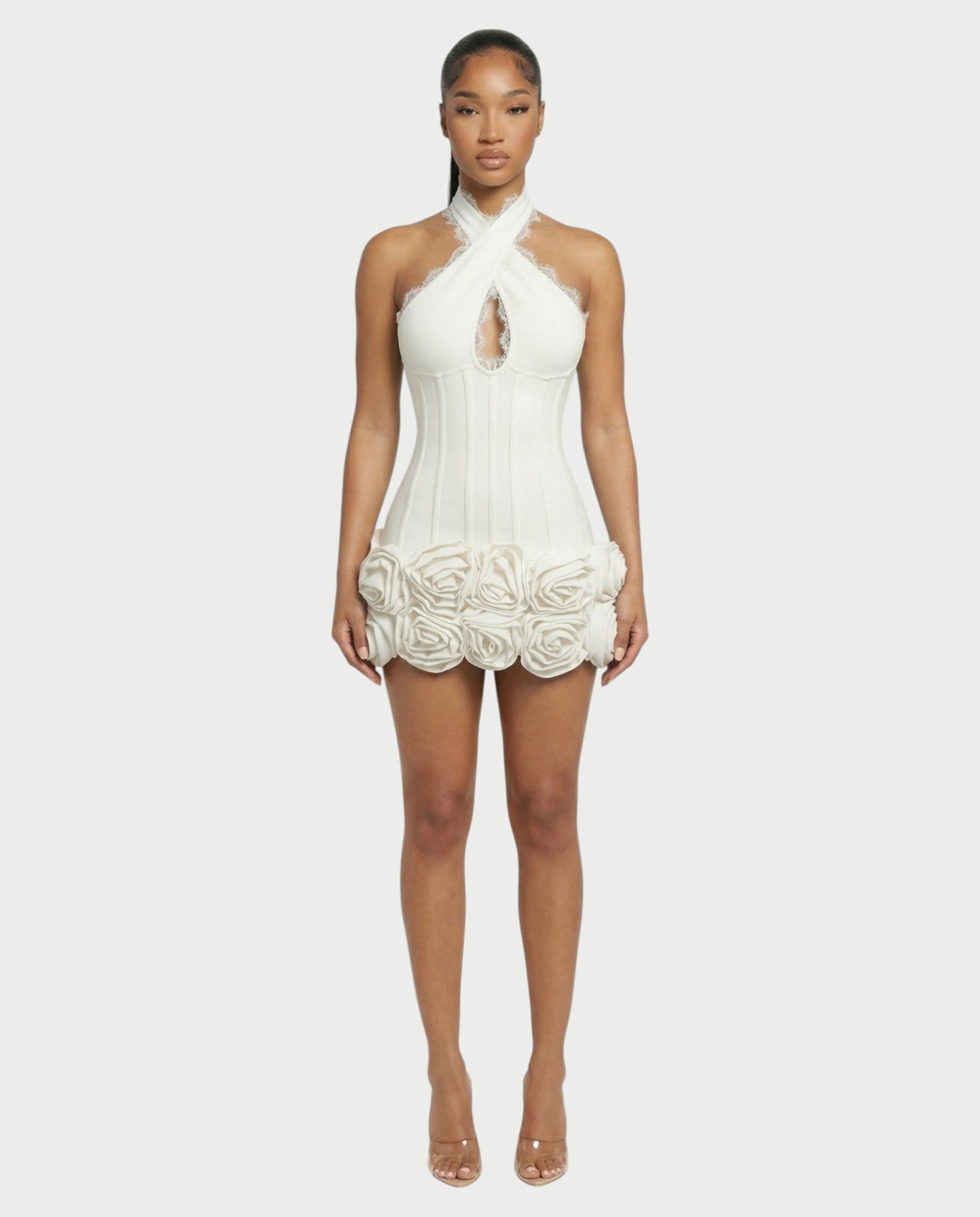 HASELY Rose Appliqué Halter Corset Mini Dress