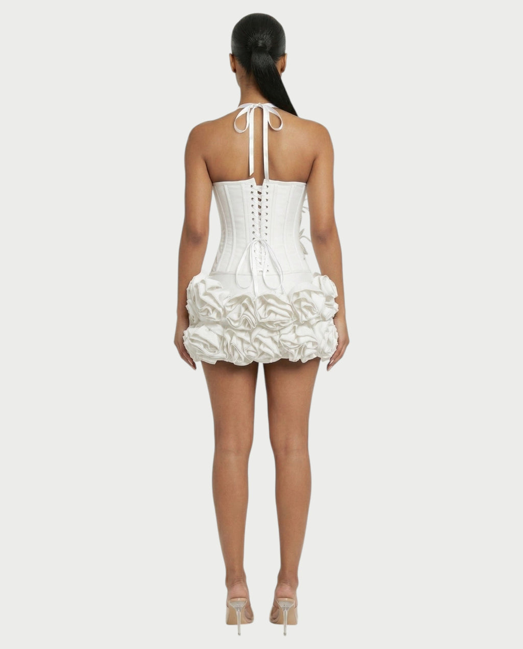 STUCY Floral Appliqué Corset & Mini Skirt Set