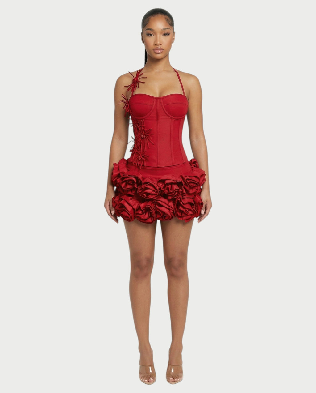 STUCY Floral Appliqué Corset & Mini Skirt Set