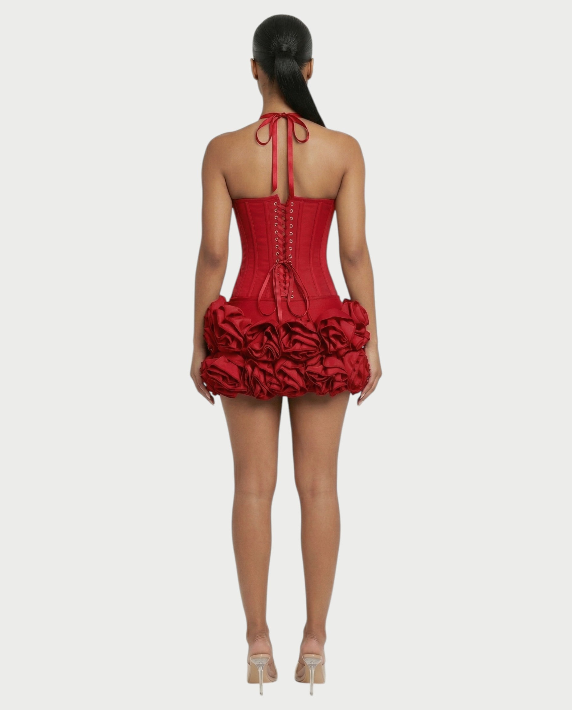 STUCY Floral Appliqué Corset & Mini Skirt Set