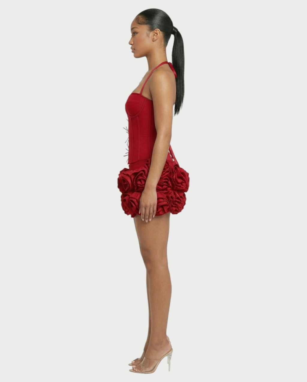 STUCY Floral Appliqué Corset & Mini Skirt Set