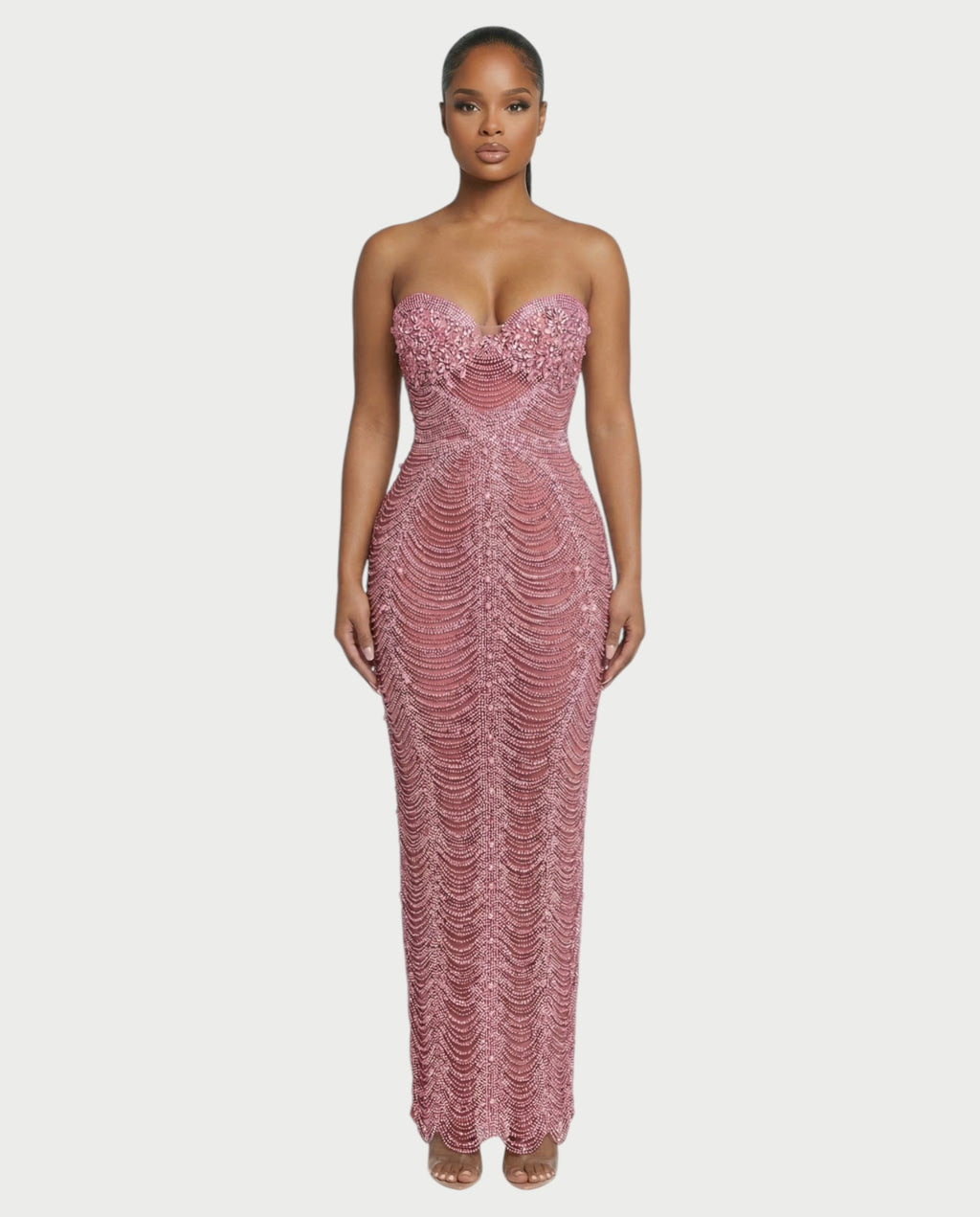 LORIN Crystal Chain Lace-Up Back Maxi Dress