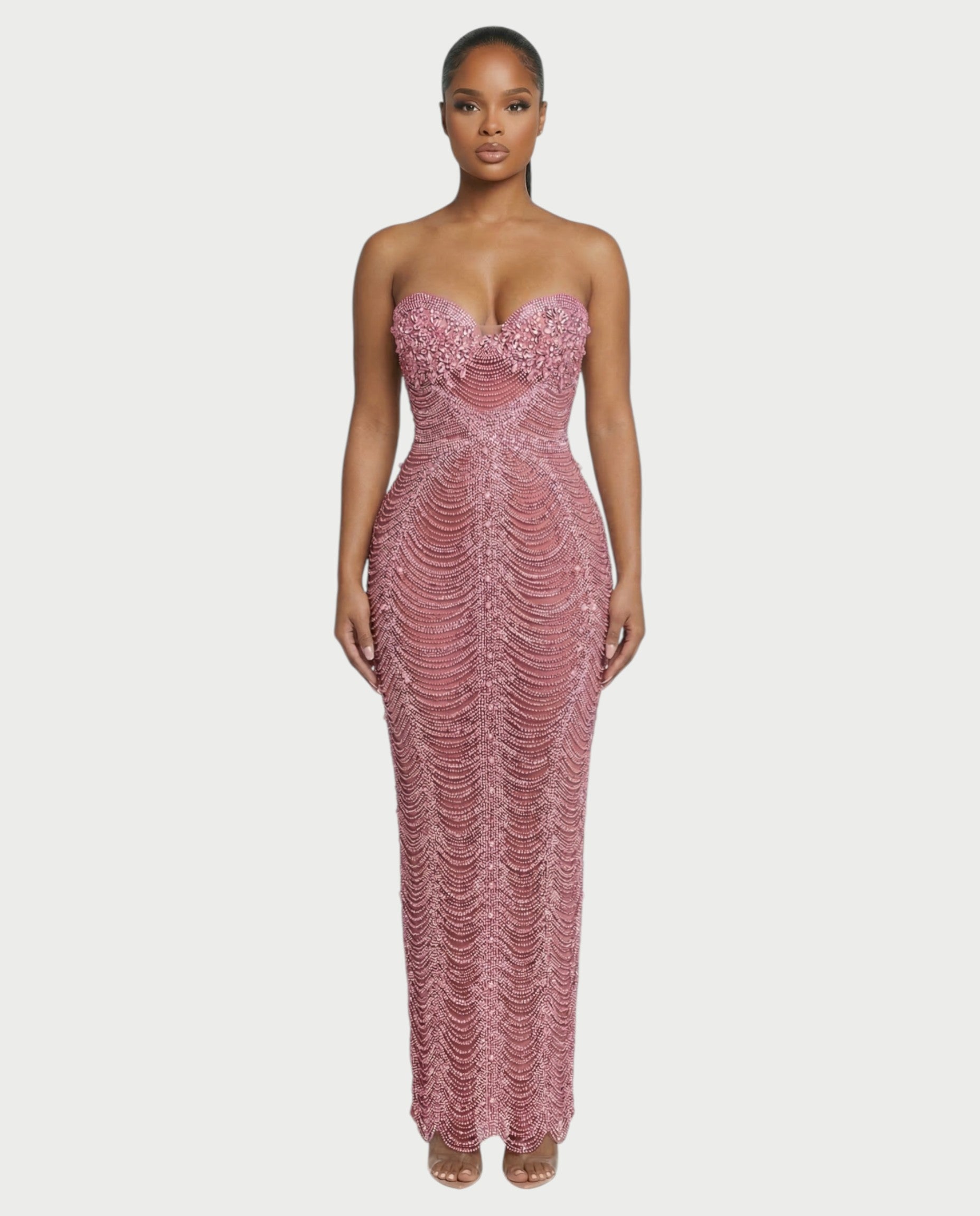 LORIN Crystal Chain Lace-Up Back Maxi Dress