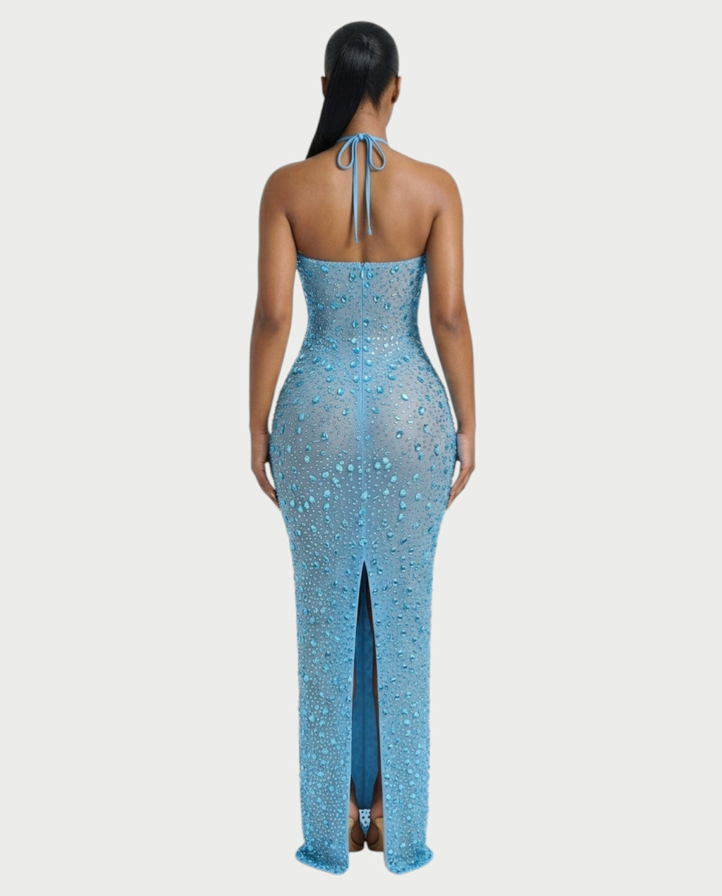 ASHA Rhinestone Halter Bodycon Maxi Dress