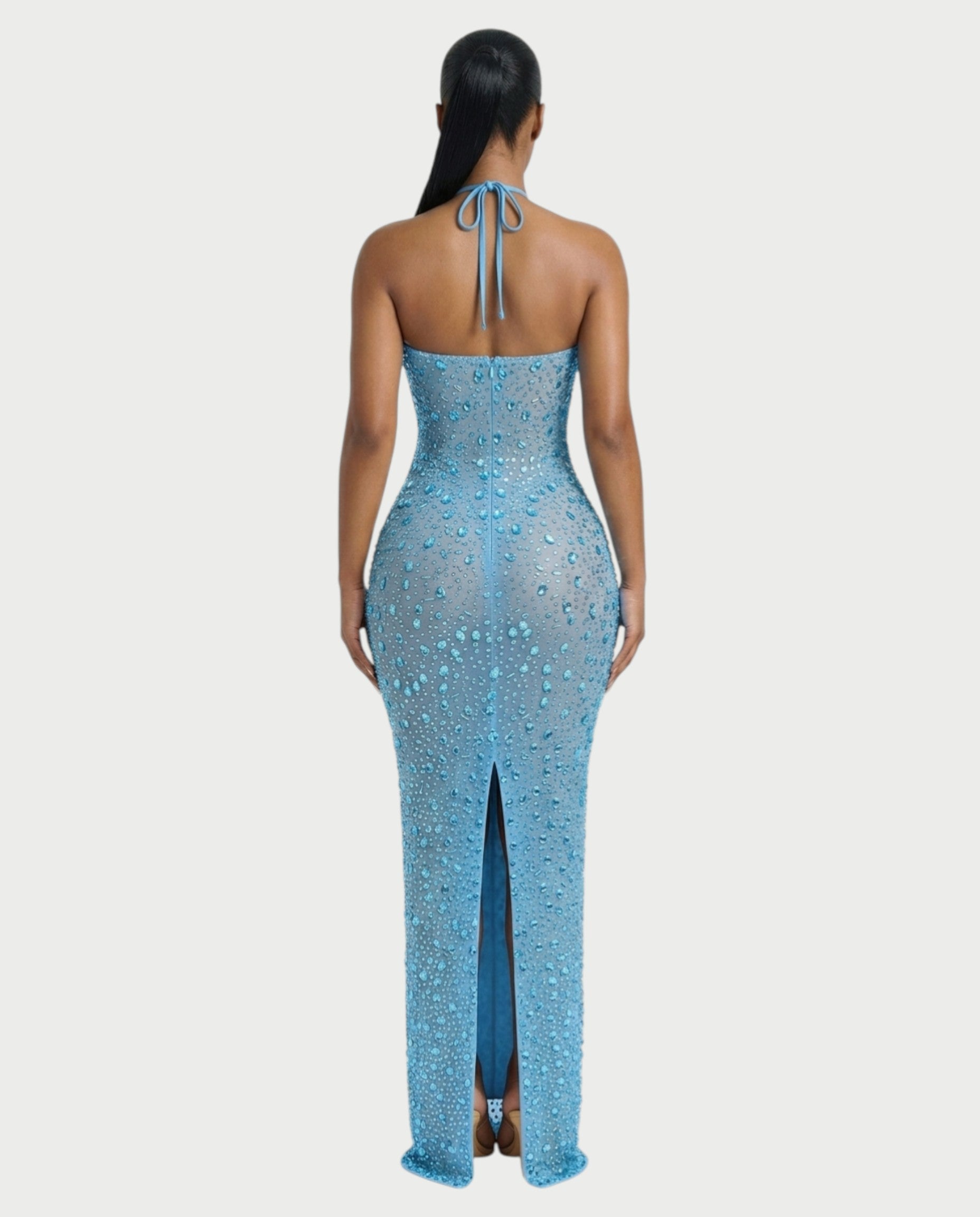 ASHA Rhinestone Halter Bodycon Maxi Dress