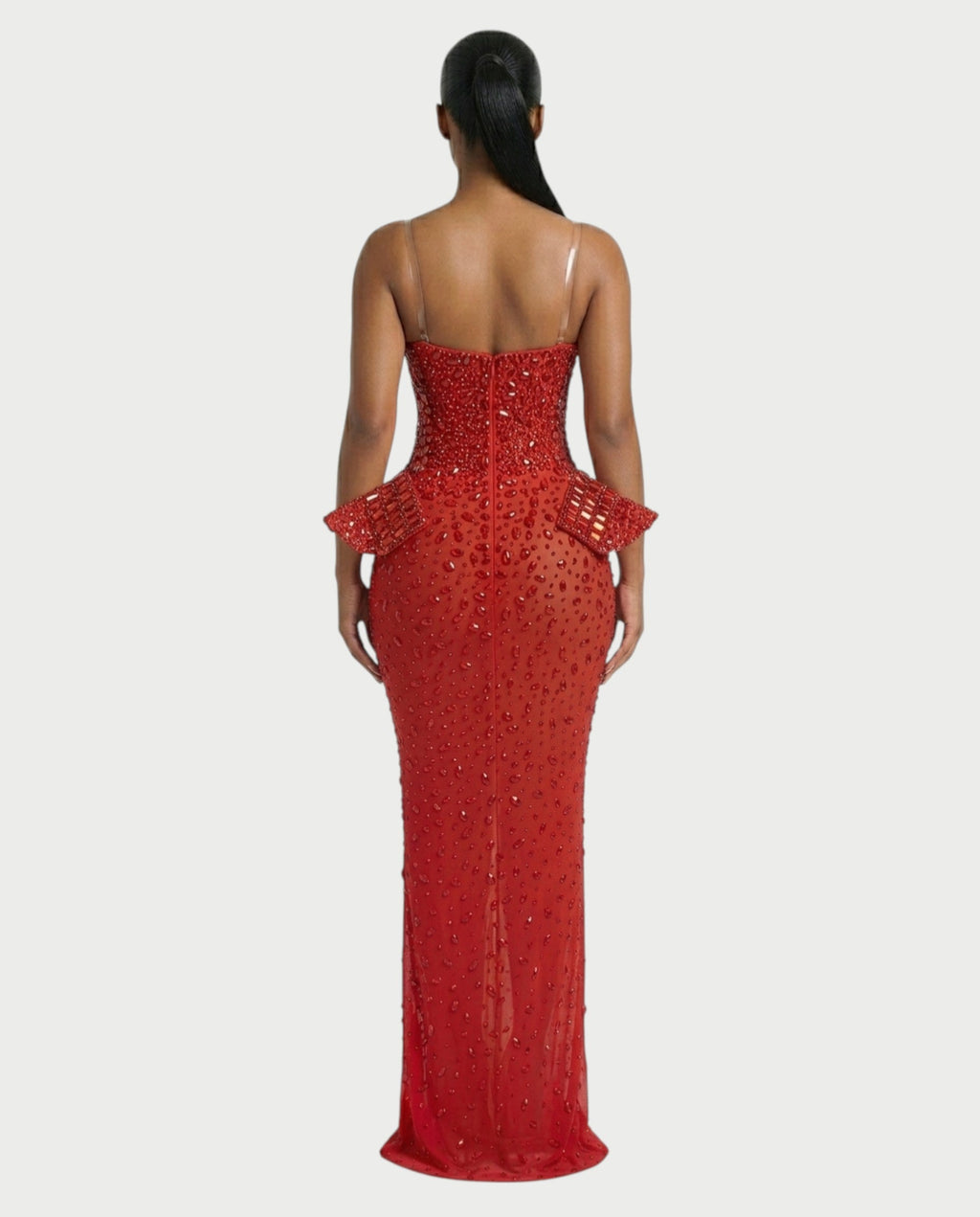VREYS Crystal Studded Sheer Maxi Dress