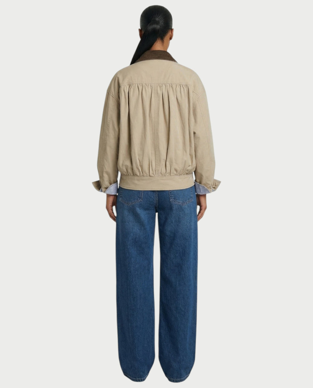 ERIS Corduroy Collar Zip-Up Pleated Jacket