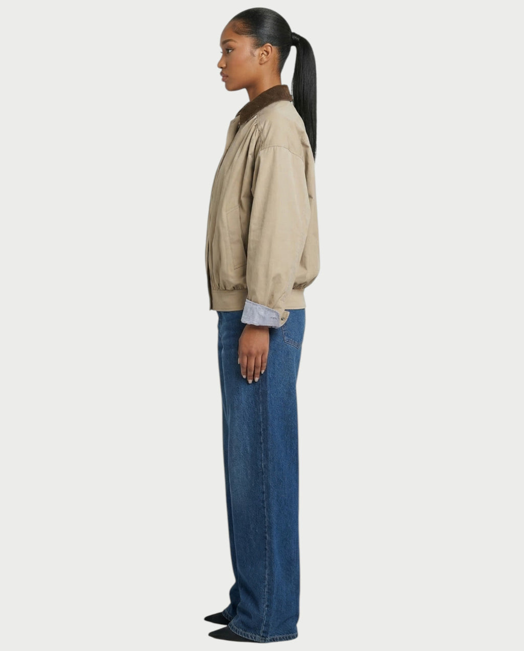 ERIS Corduroy Collar Zip-Up Pleated Jacket