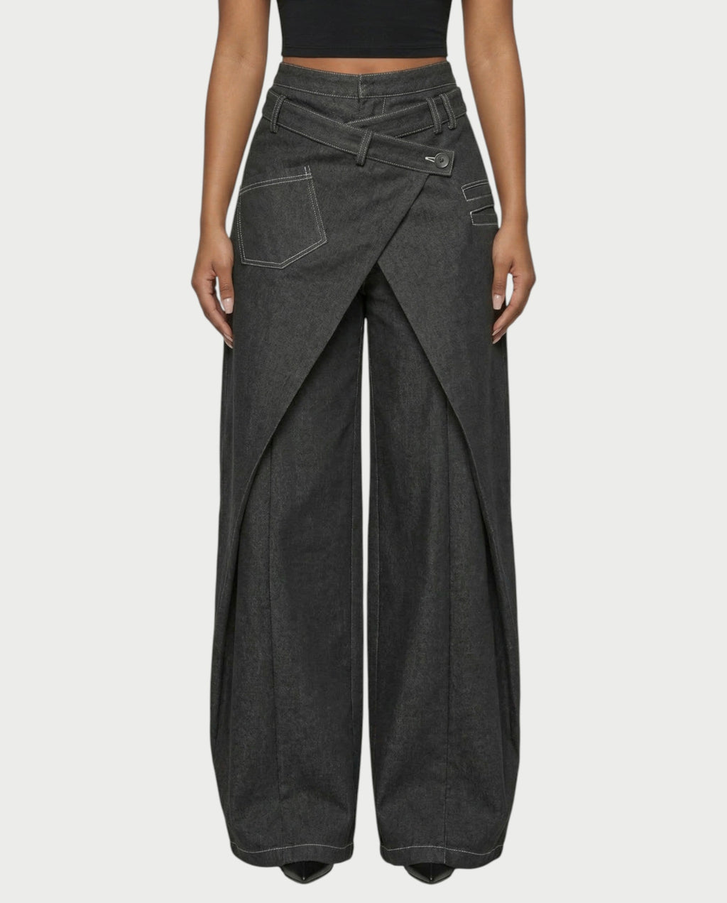 ZAREL Wrap-Waist Layered Wide-Leg Pants