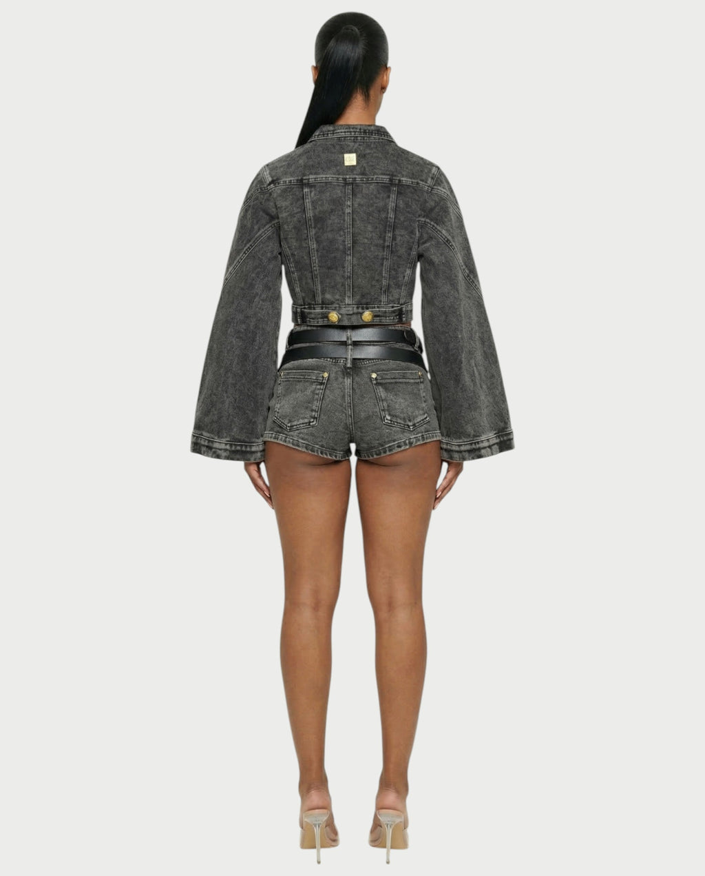 ROANA Washed Denim Jacket & Belted Shorts Set