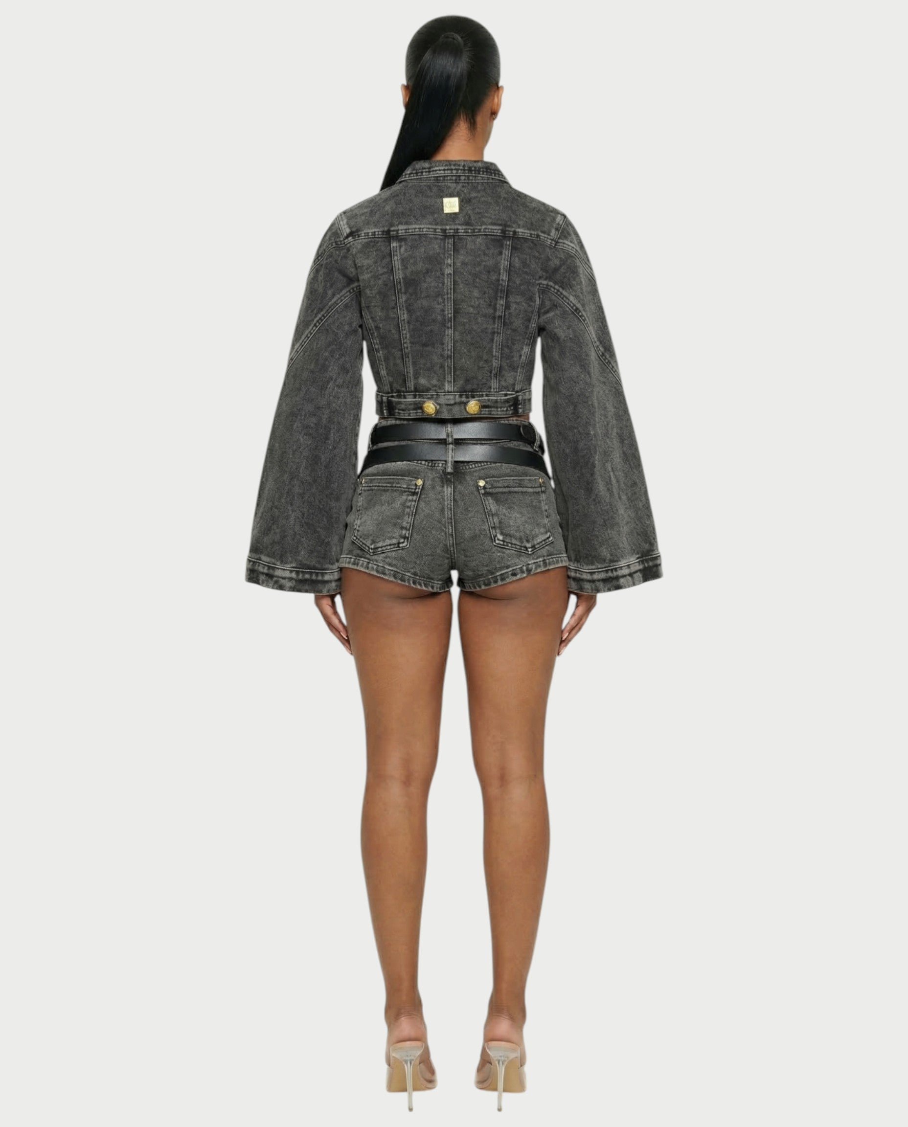 ROANA Washed Denim Jacket & Belted Shorts Set