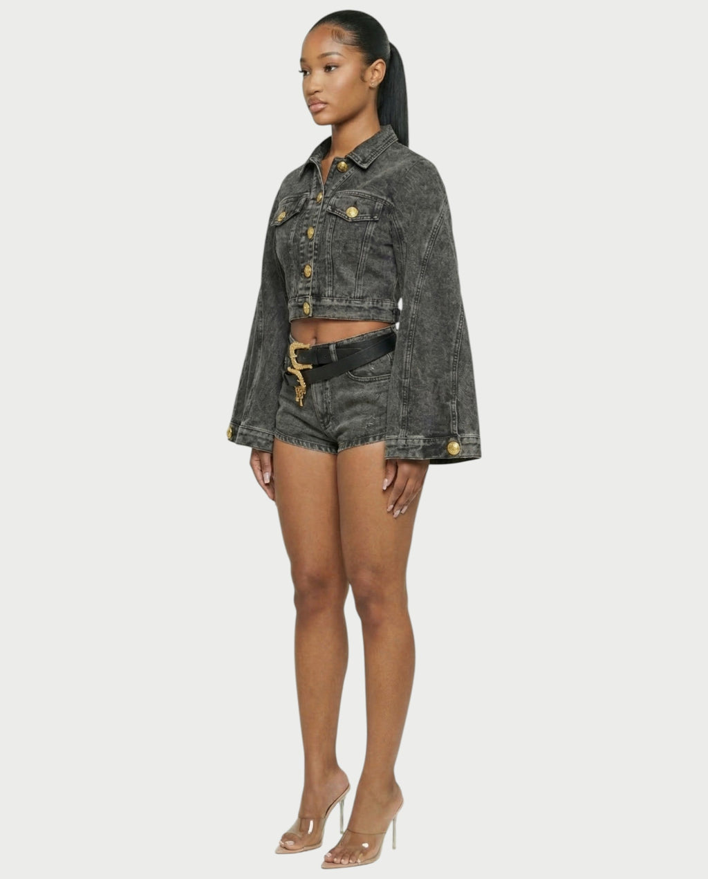 ROANA Washed Denim Jacket & Belted Shorts Set