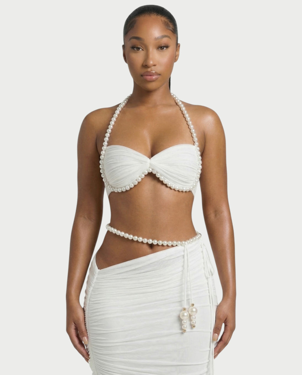 ASELA Pearl Halter Neck Top & Maxi Skirt Set