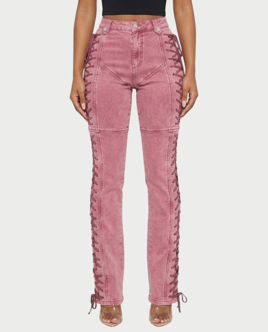 MAEVA Lace-Up Side Detail High-Waist Straight-Leg Pants