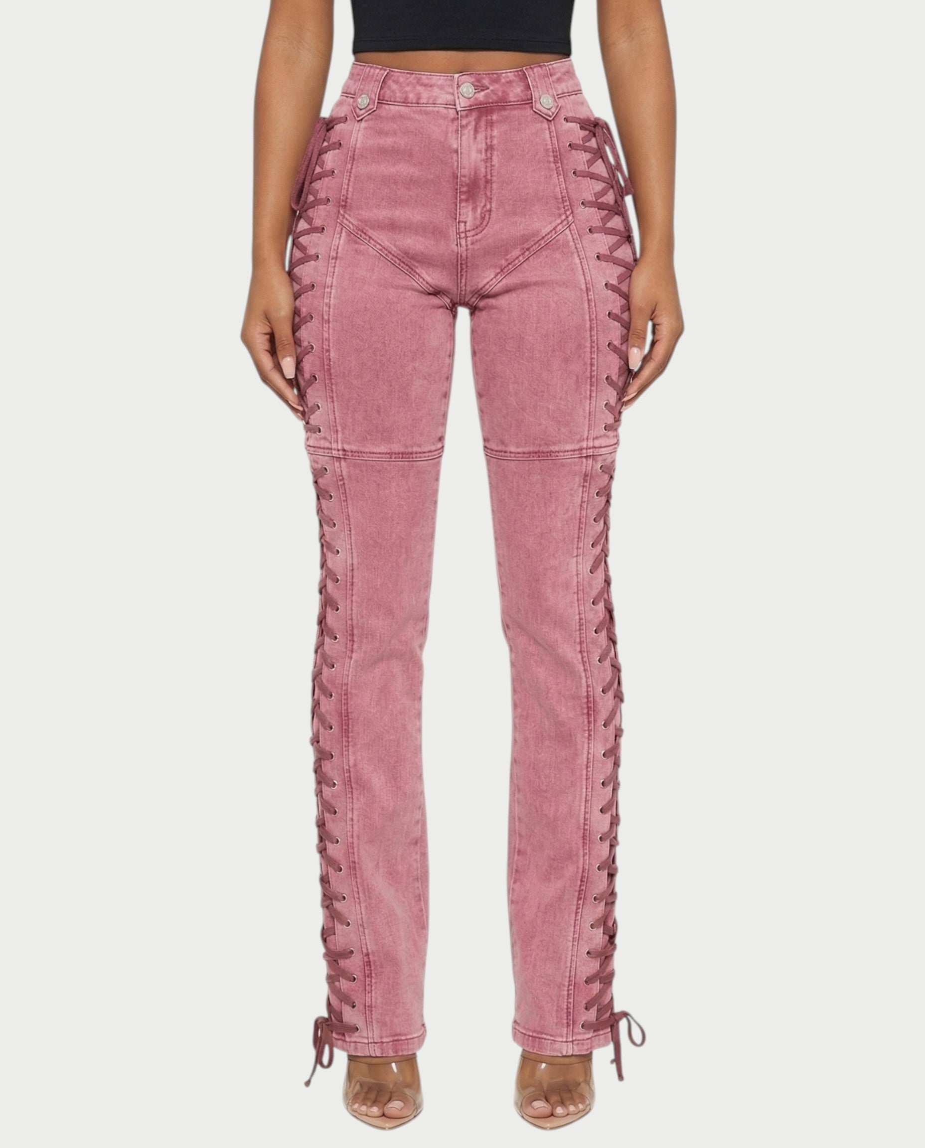 MAEVA Lace-Up Side Detail High-Waist Straight-Leg Pants