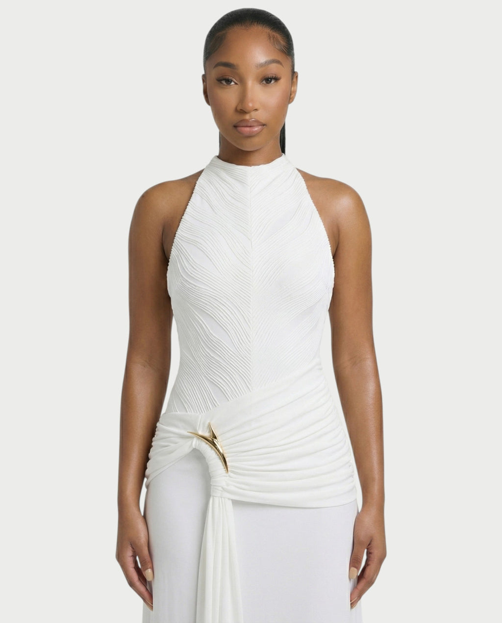 ANIYA Halter Draped A Line Maxi Dress