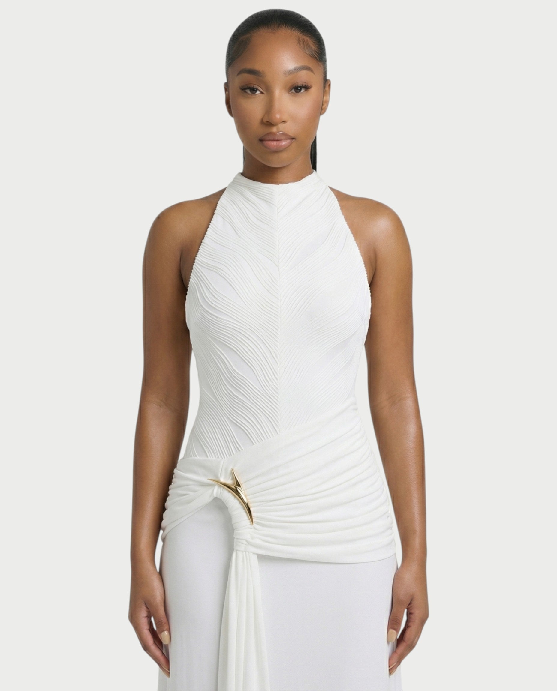 ANIYA Halter Draped A Line Maxi Dress