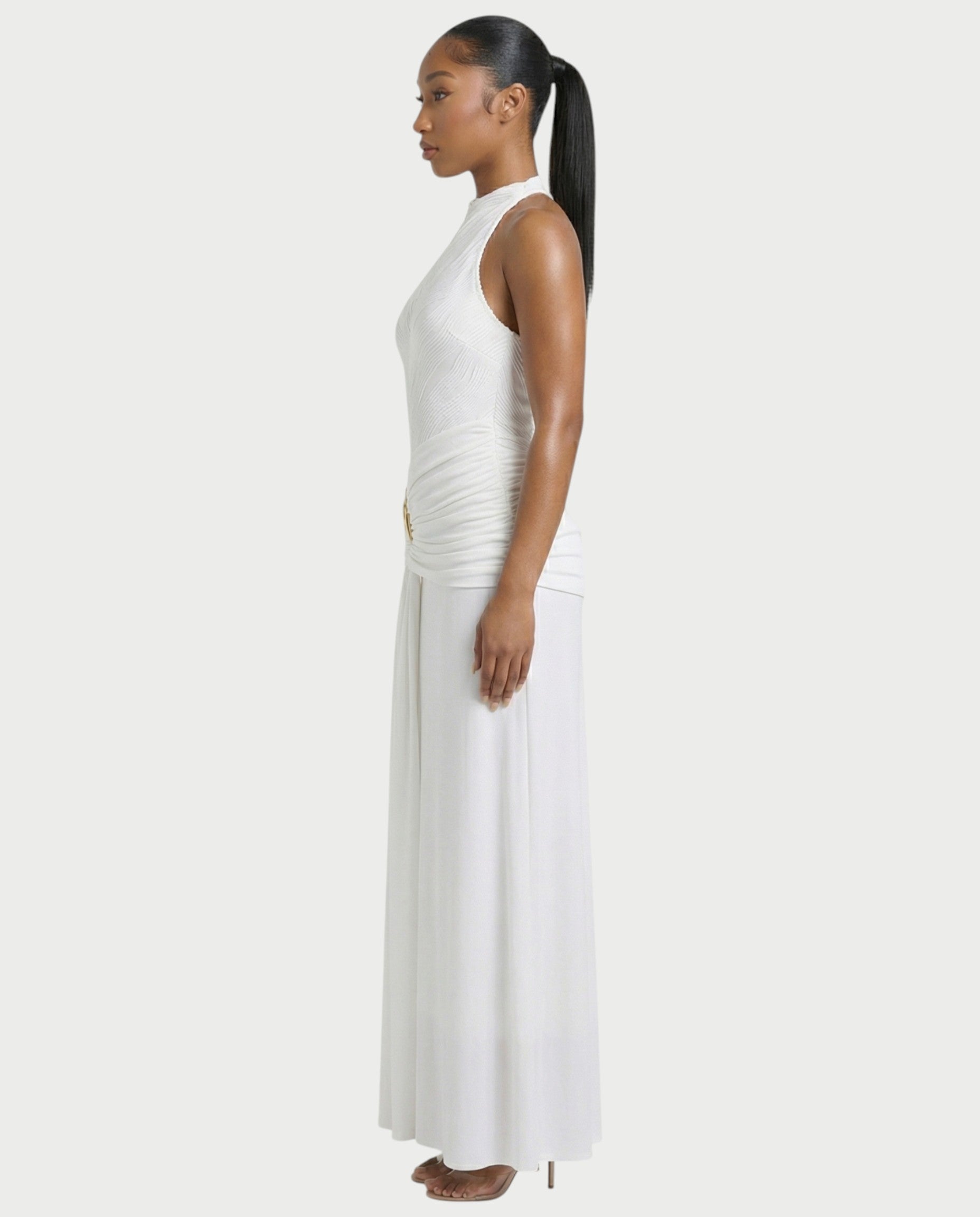 ANIYA Halter Draped A Line Maxi Dress
