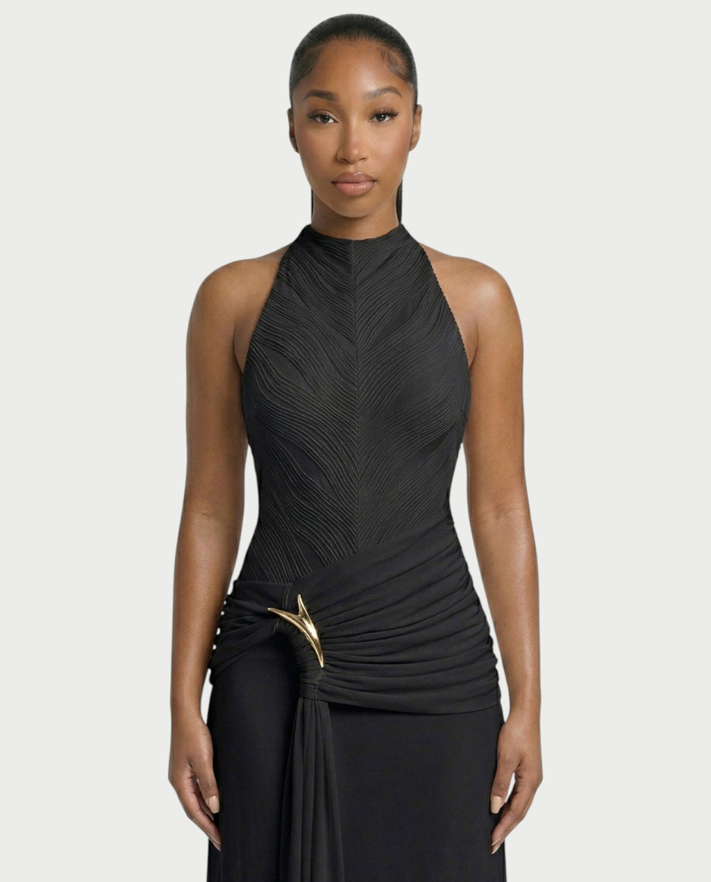 ANIYA Halter Draped A Line Maxi Dress